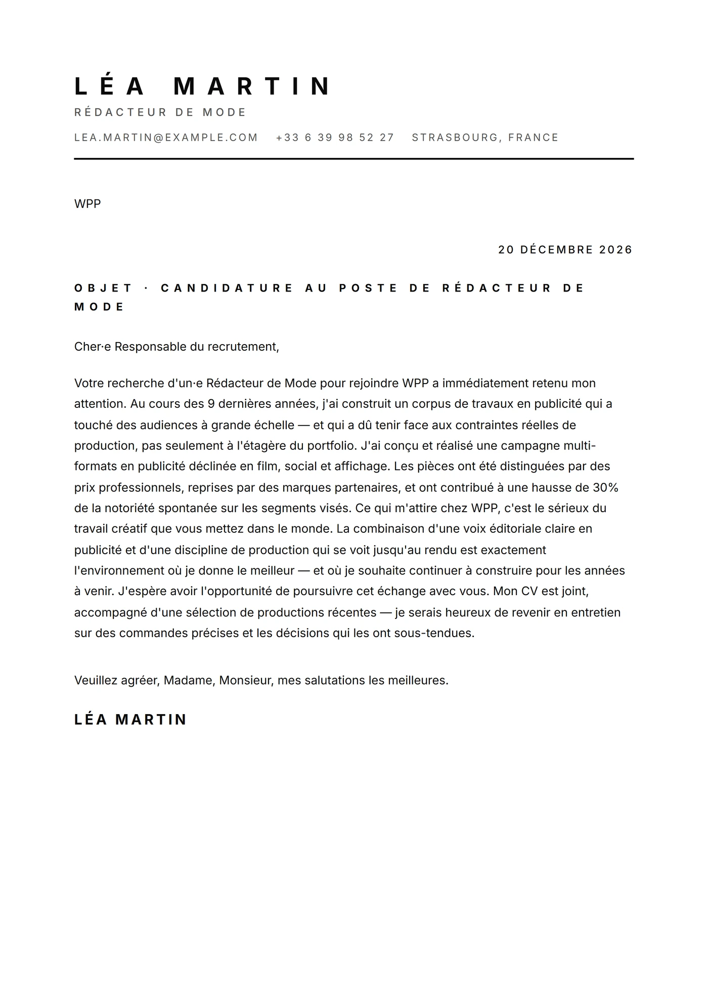 Minimal capitales — Modèles de lettres de motivation