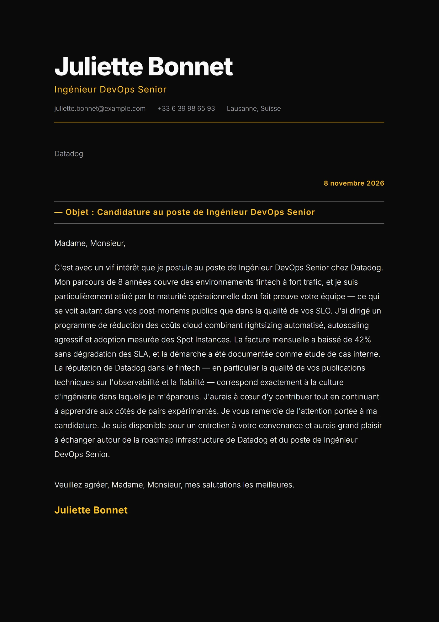 Monolithe Sombre — Modèles de lettres de motivation