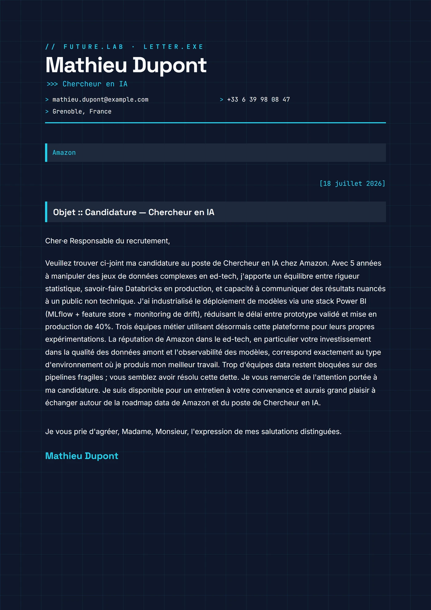 Lab du Futur — Modèles de lettres de motivation