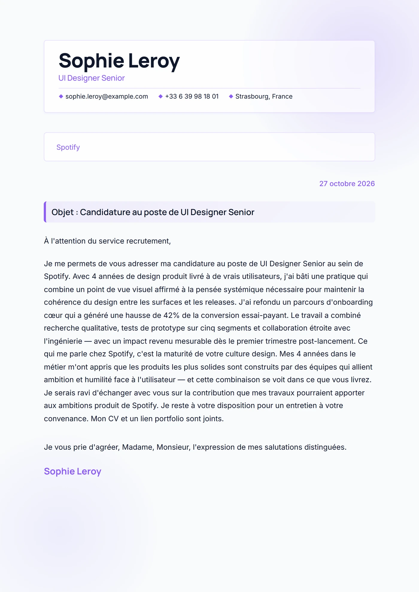 Glassmorphisme — Modèles de lettres de motivation
