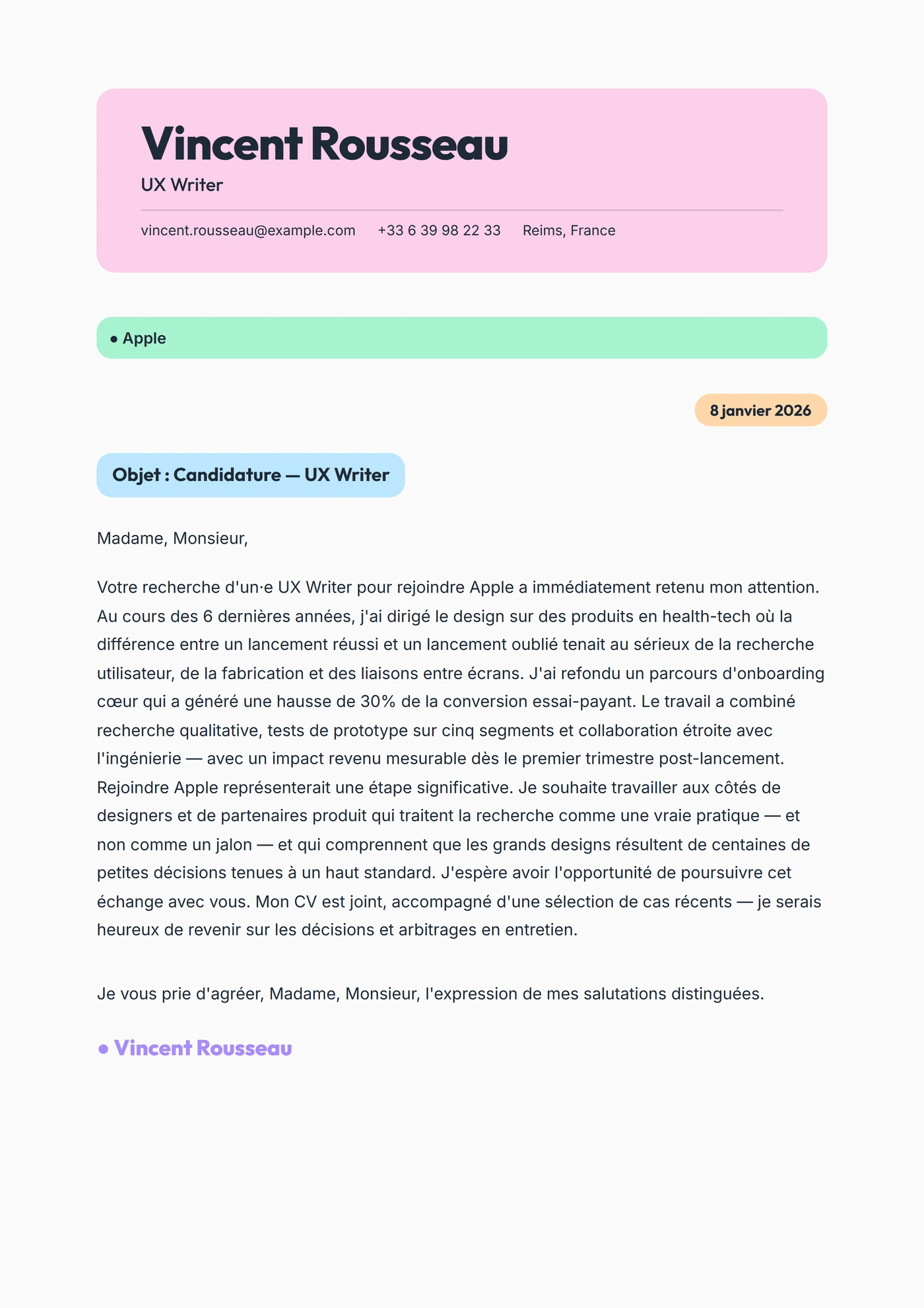 Blocs Pastel — Modèles de lettres de motivation
