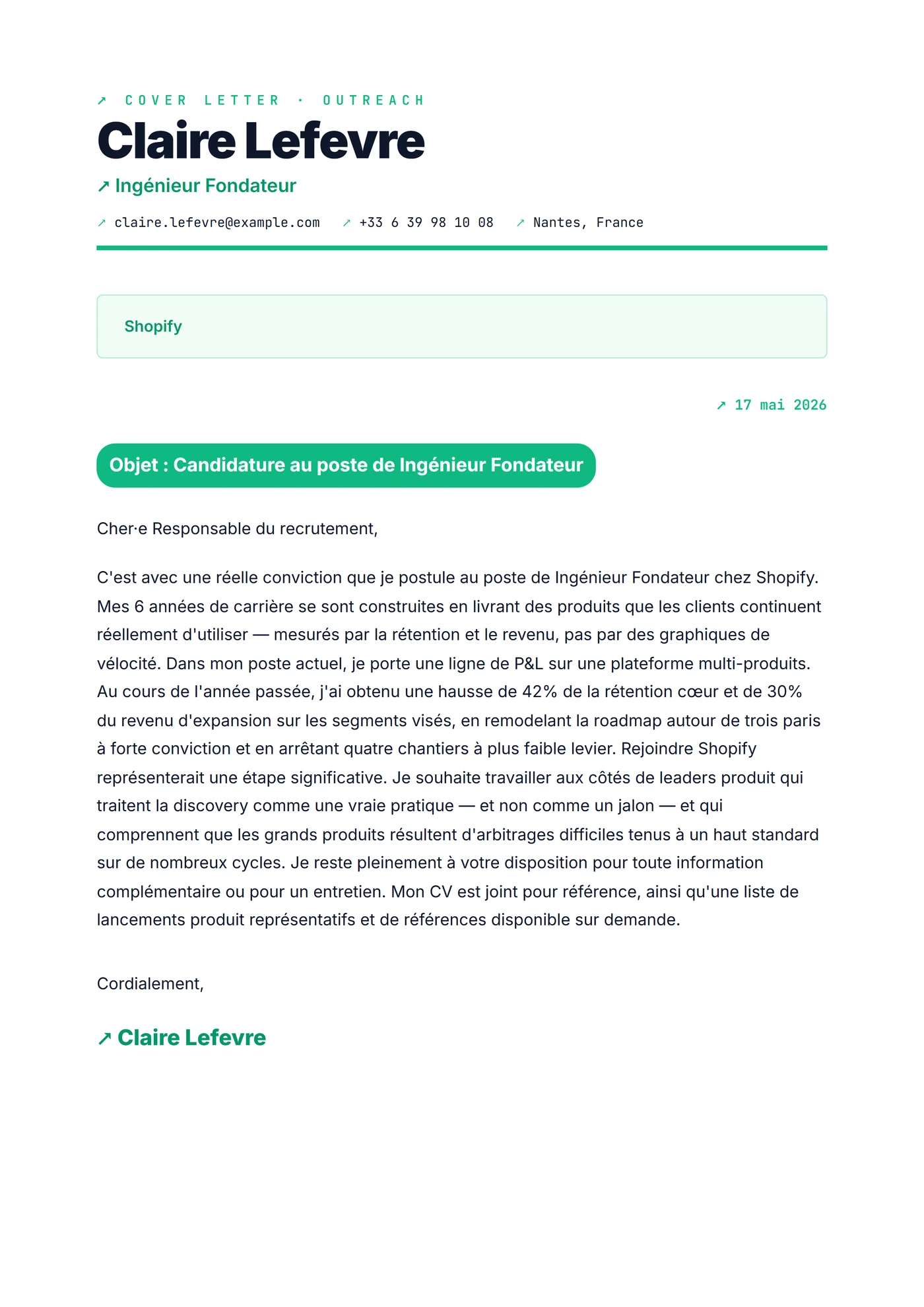 Startup Moderne — Modèles de lettres de motivation