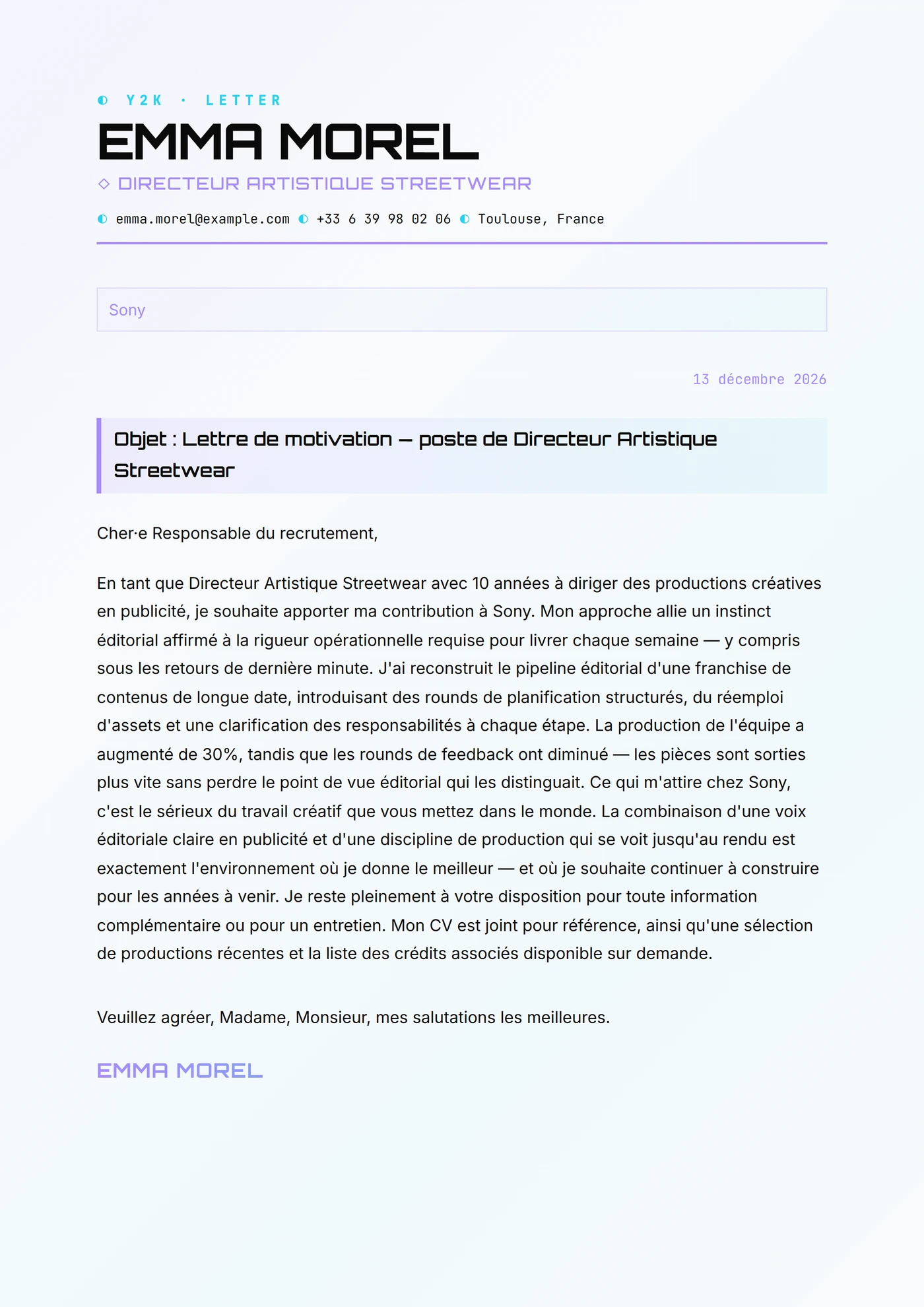 Chrome Y2K — Modèles de lettres de motivation