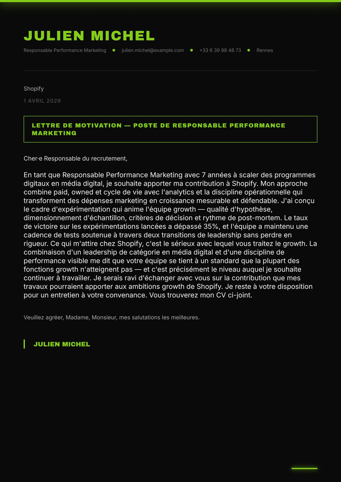 Néon Citron Vert — Modèles de lettres de motivation