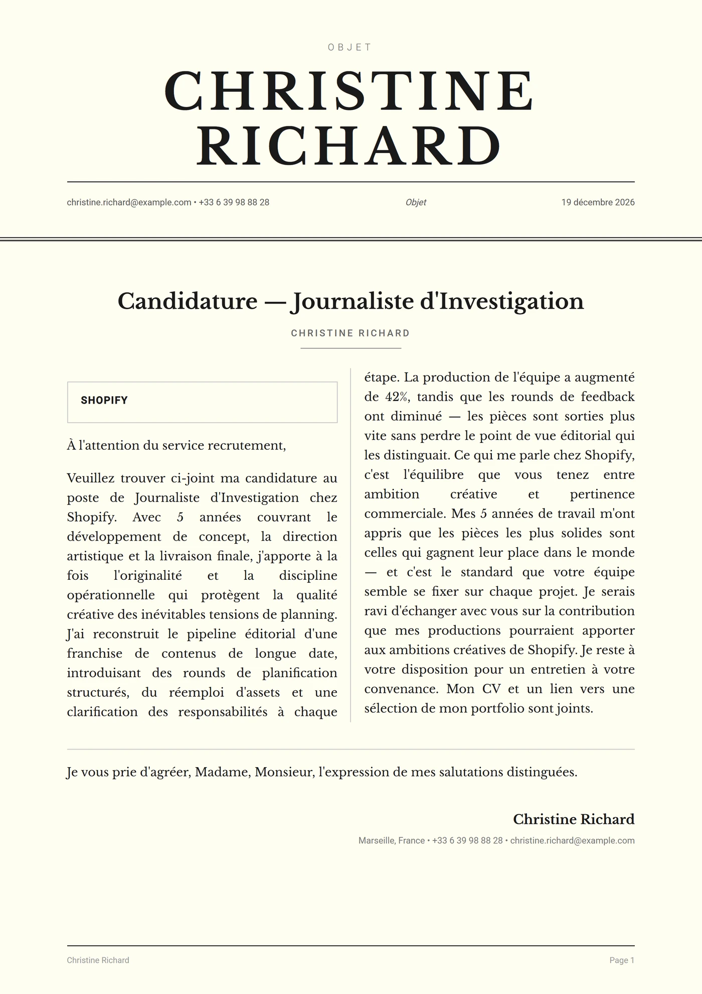 Colonne de journal — Modèles de lettres de motivation