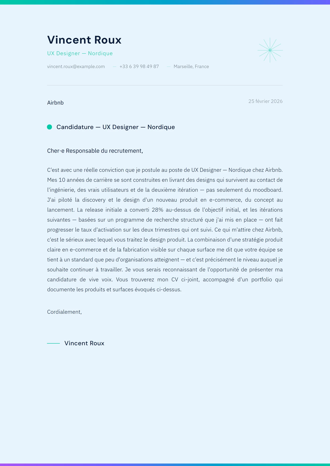 Givre nordique — Modèles de lettres de motivation