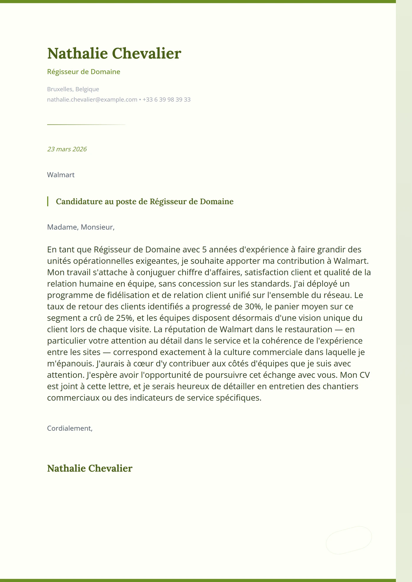 Oliveraie — Modèles de lettres de motivation