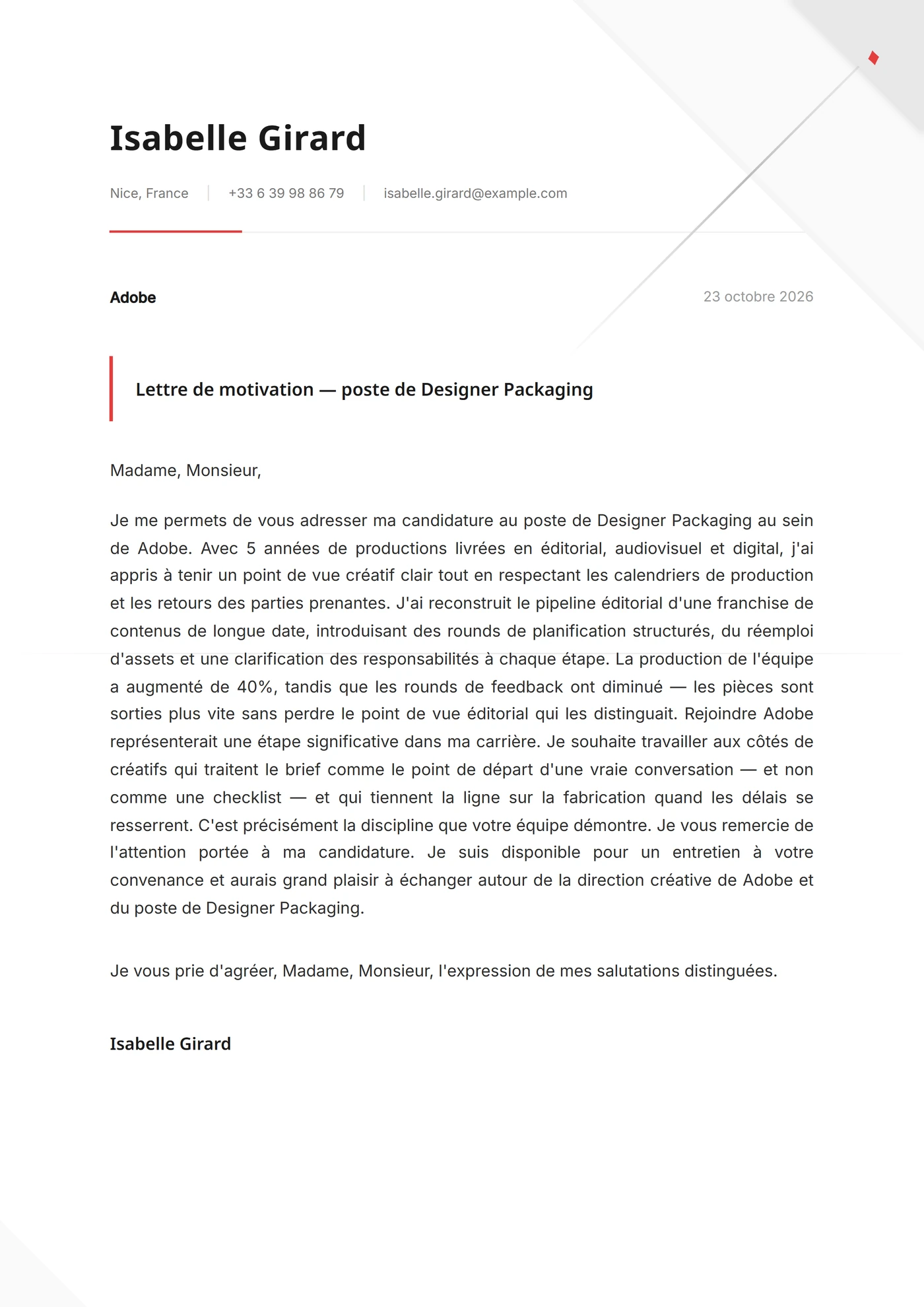 Pli origami — Modèles de lettres de motivation