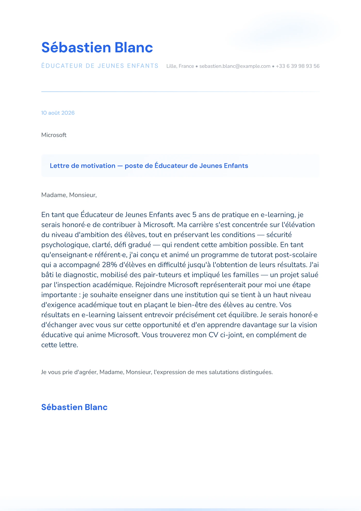 Bleu poudré — Modèles de lettres de motivation