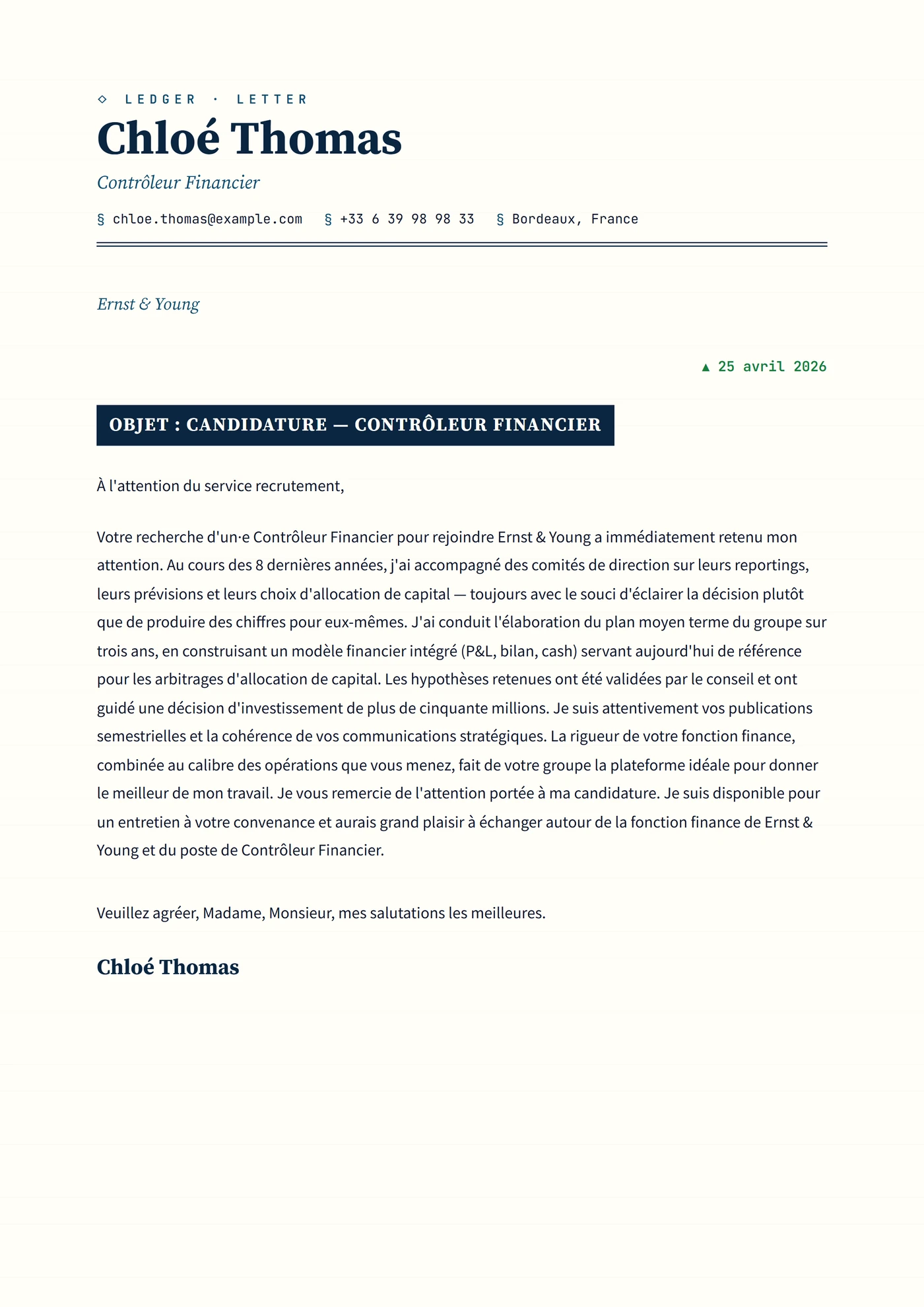 Grand livre bancaire — Modèles de lettres de motivation