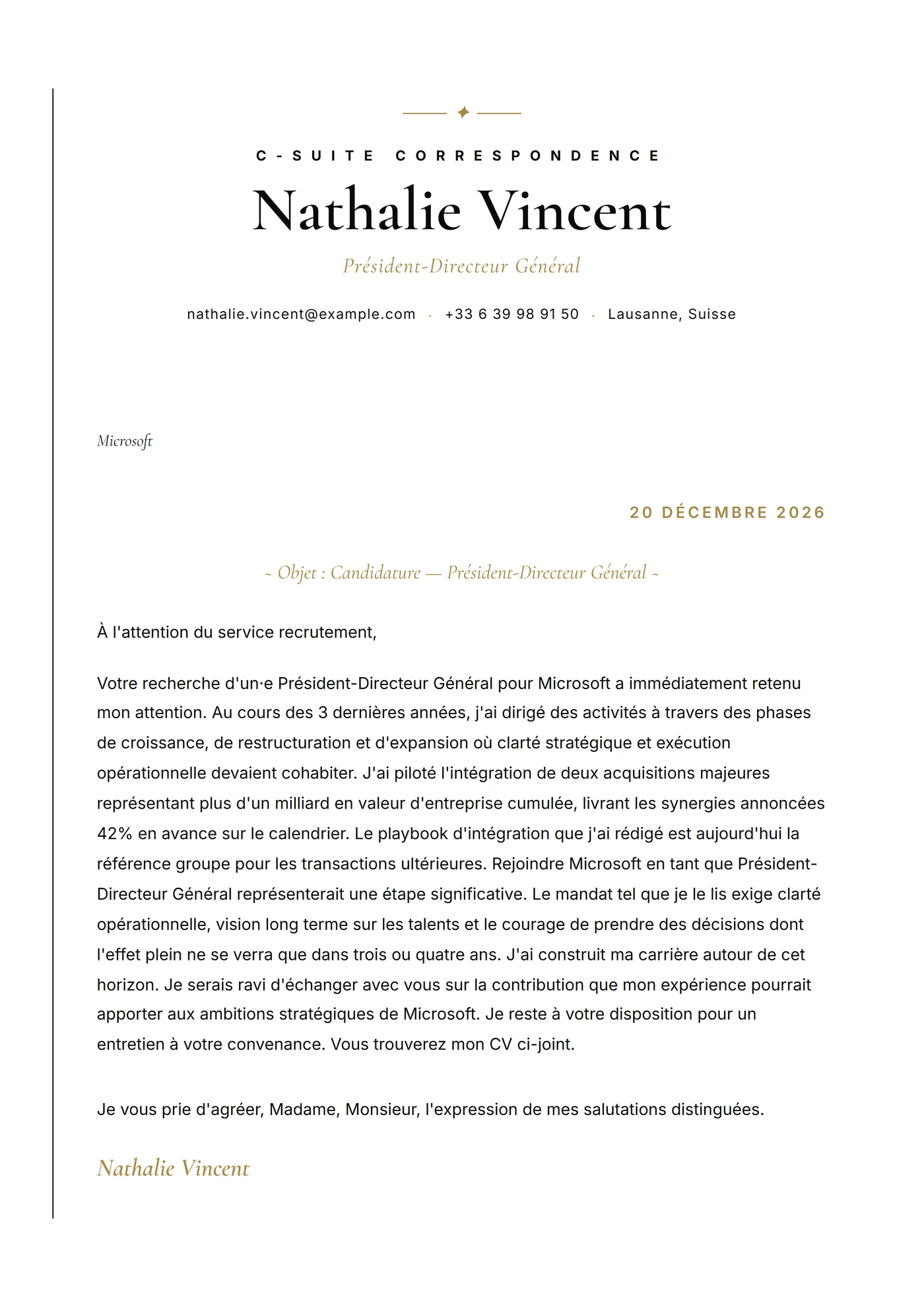 Direction générale — Modèles de lettres de motivation