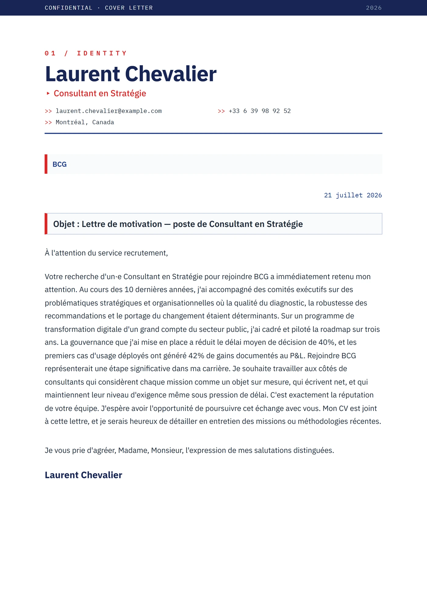 Pitch conseil — Modèles de lettres de motivation