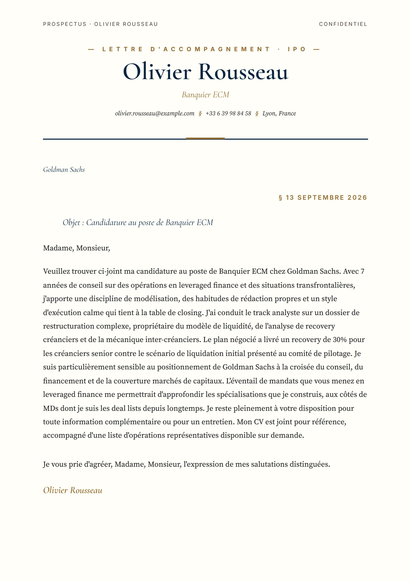 Prospectus IPO — Modèles de lettres de motivation