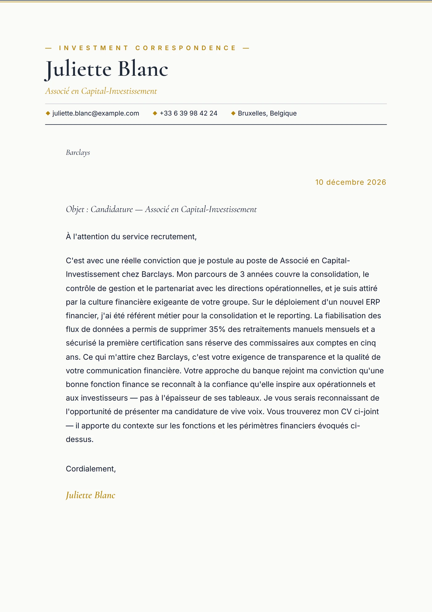 Private equity — Modèles de lettres de motivation