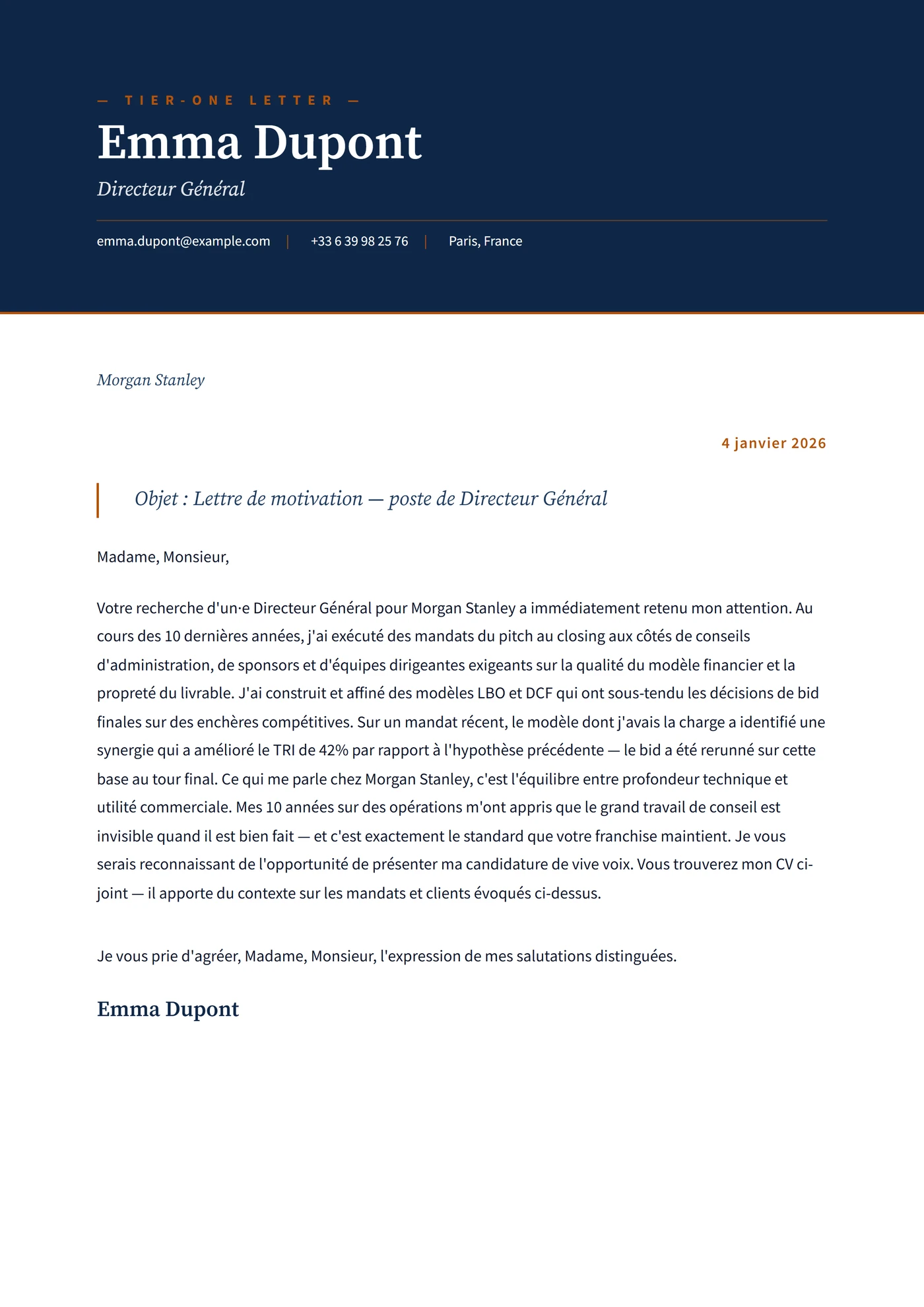Banque tier-one — Modèles de lettres de motivation