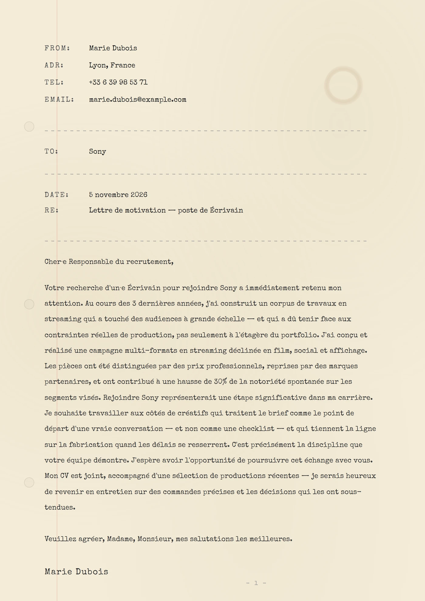 Machine à écrire rétro — Modèles de lettres de motivation