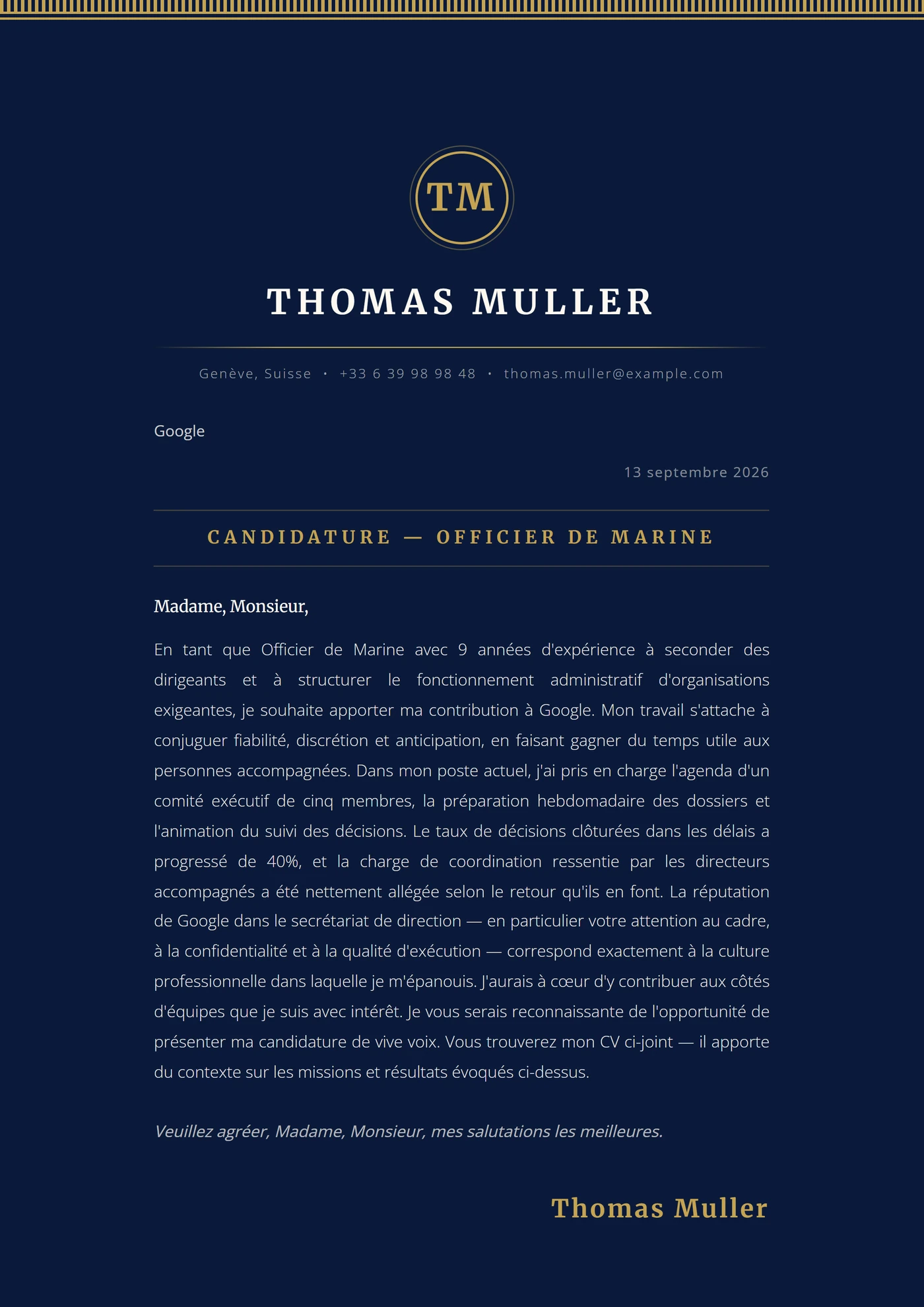 Bleu royal — Modèles de lettres de motivation