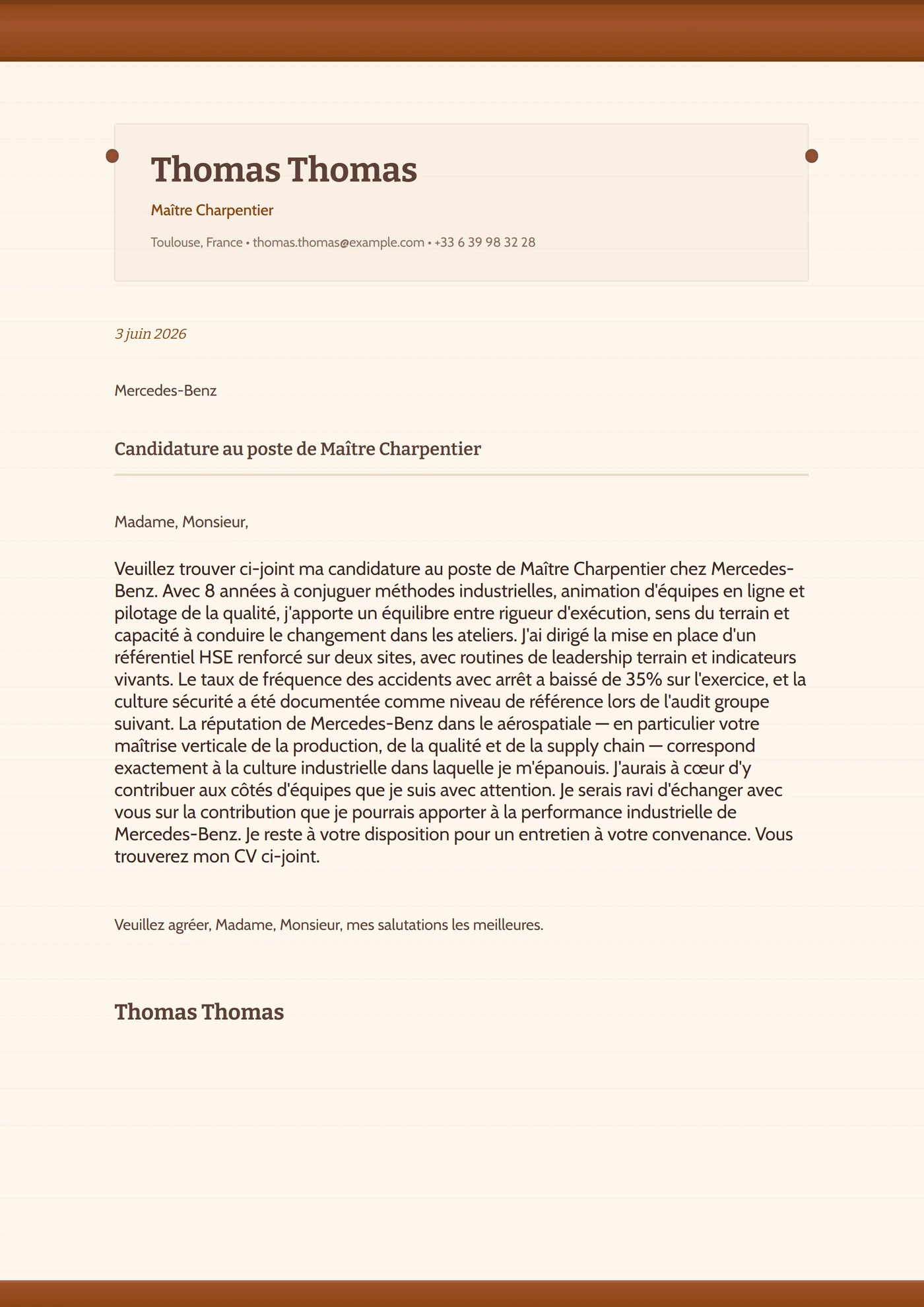 Bois rustique — Modèles de lettres de motivation