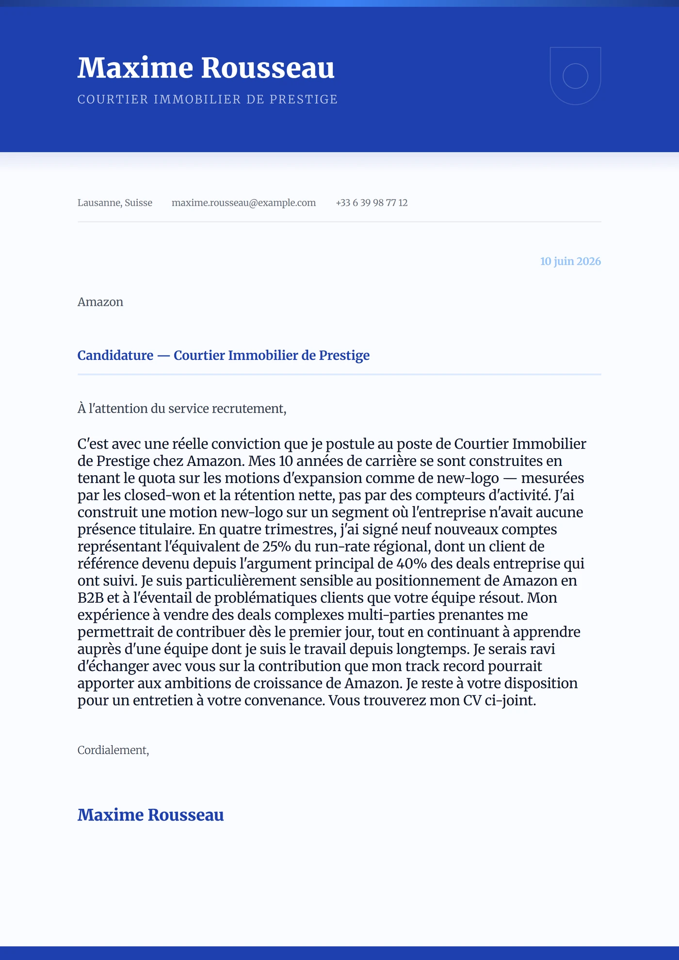 Saphir royal — Modèles de lettres de motivation