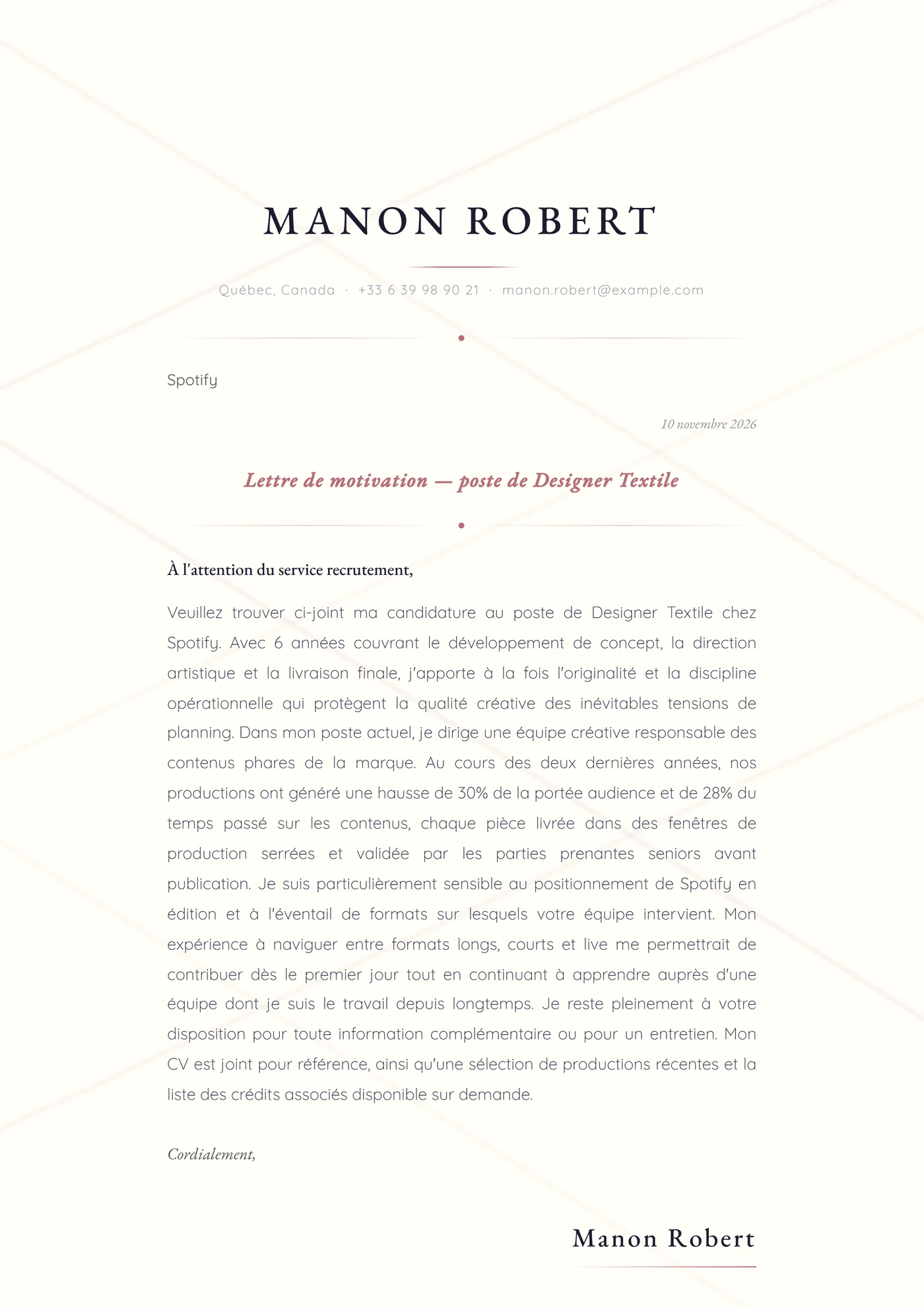 Fil de soie — Modèles de lettres de motivation