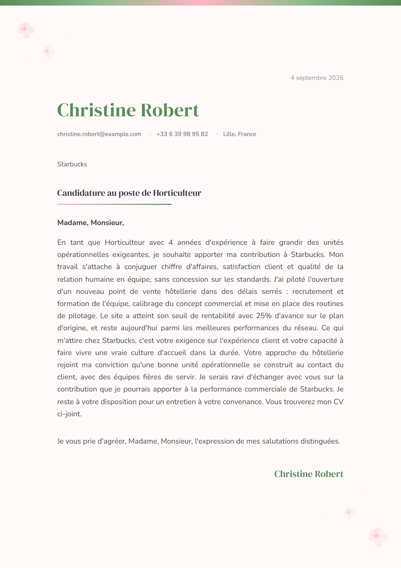 Floraison printanière — Modèles de lettres de motivation