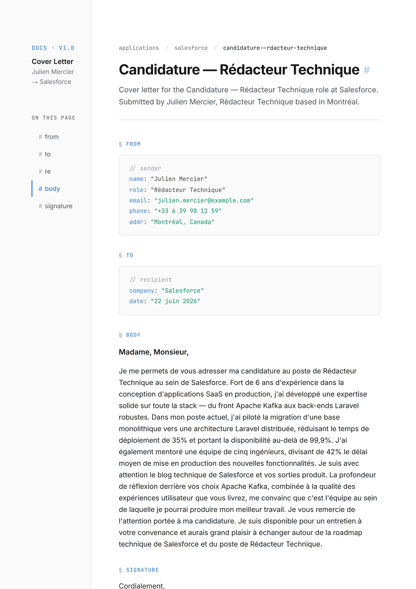 Documentation Tech — Modèles de lettres de motivation