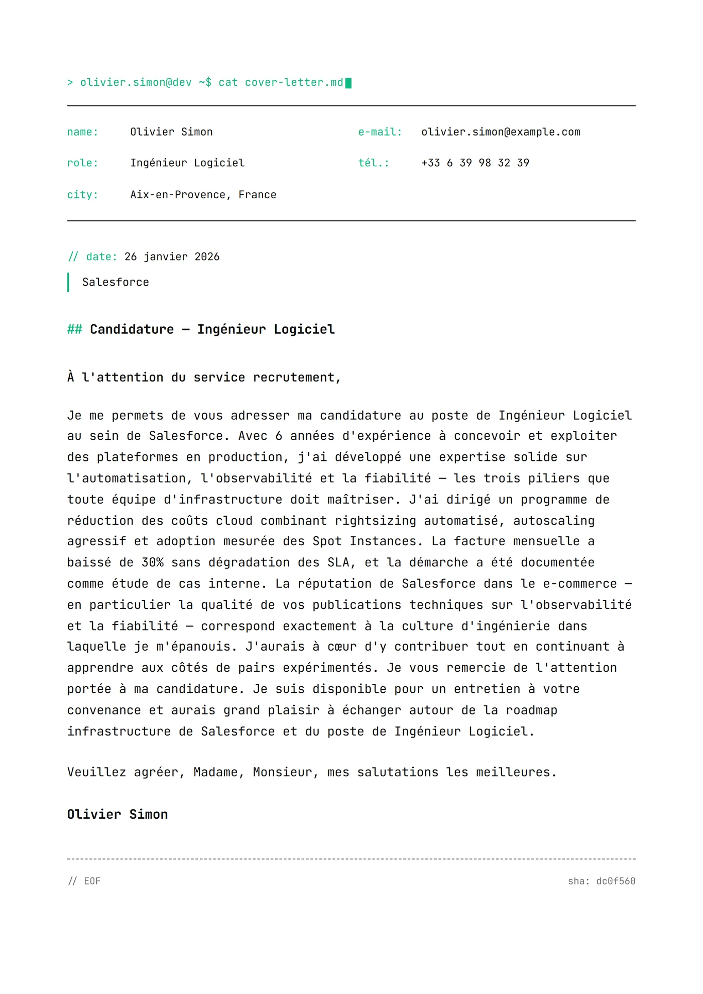 Tech mono minimal — Modèles de lettres de motivation
