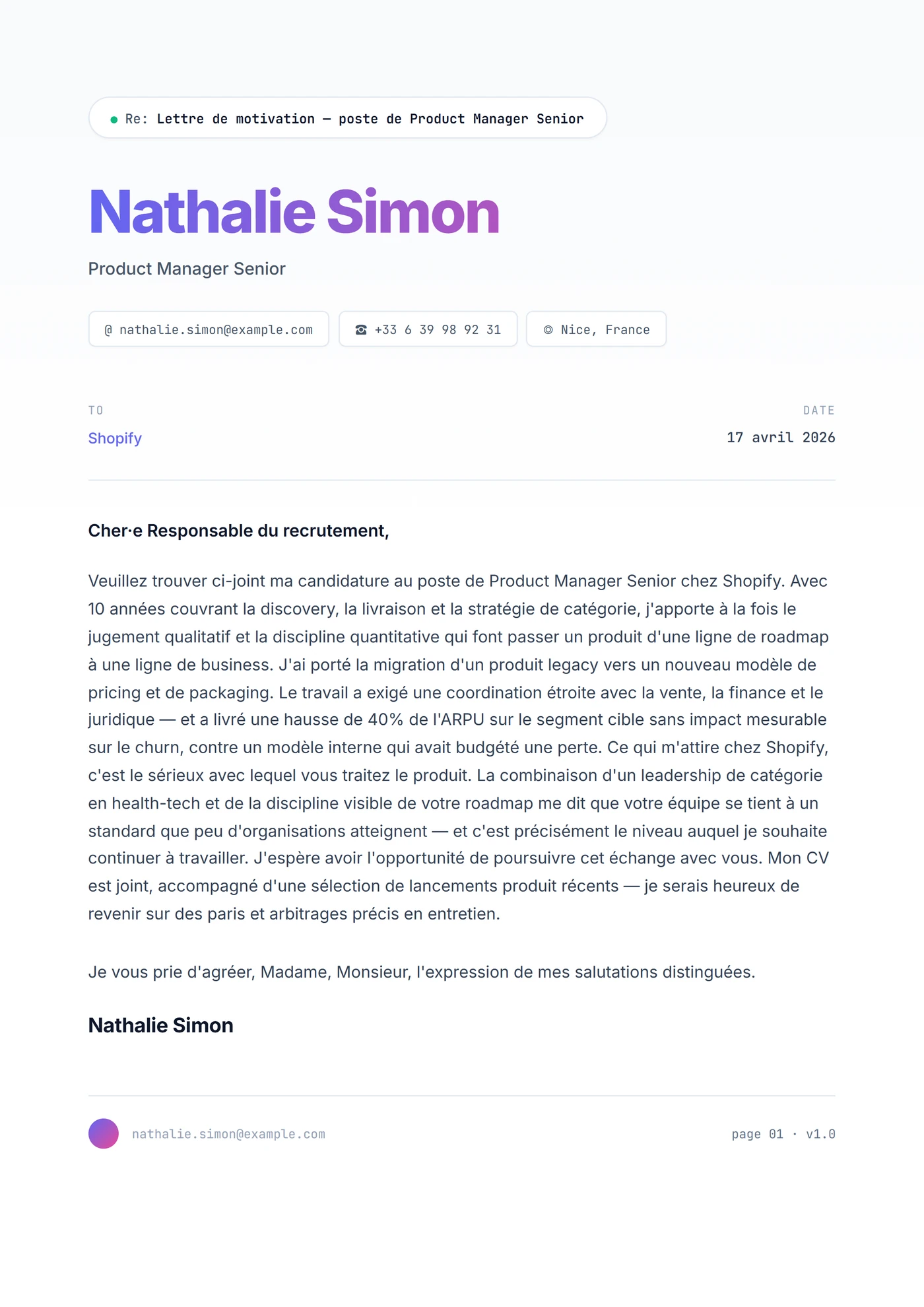 Tech Startup — Modèles de lettres de motivation