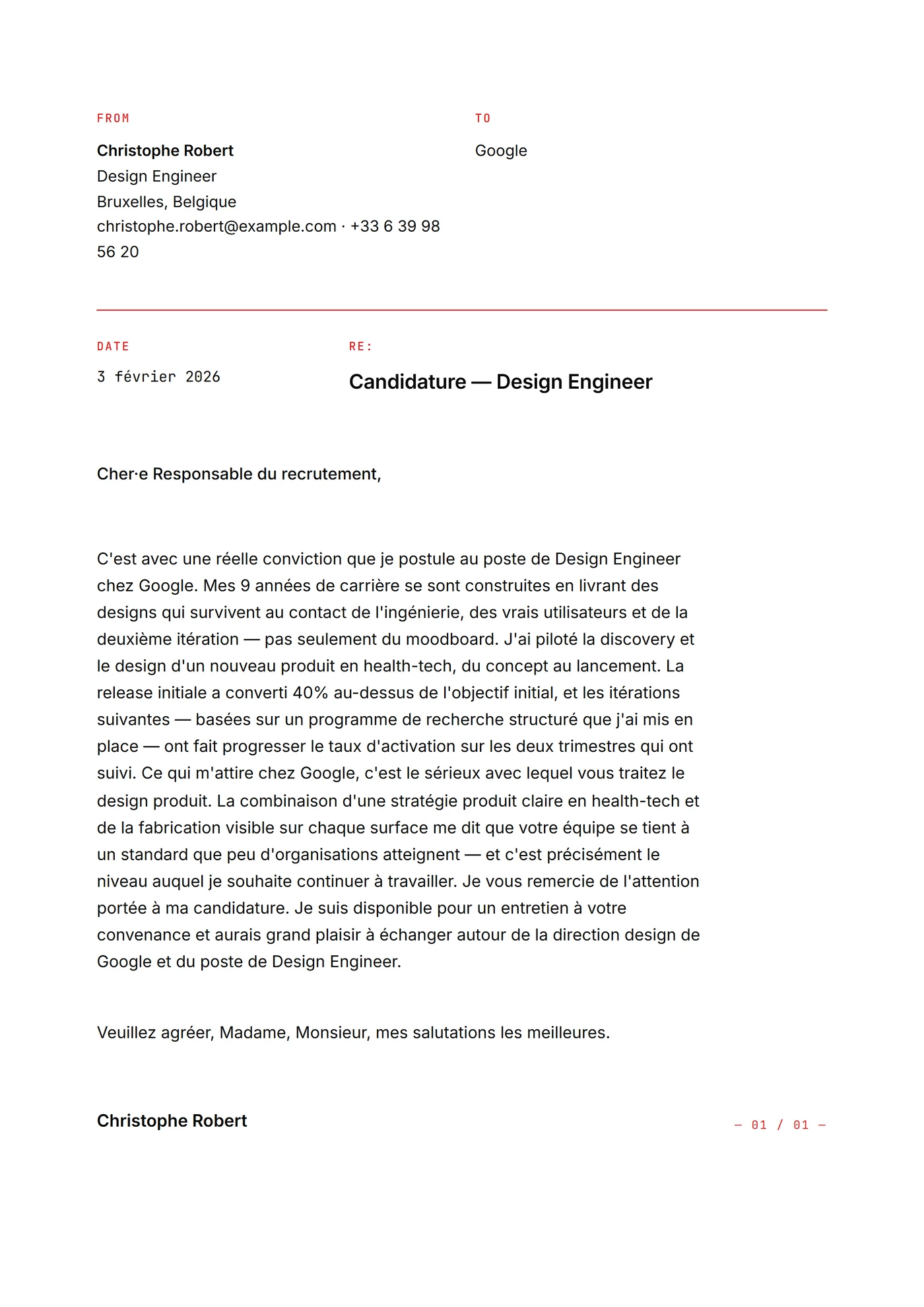 Tech grille suisse — Modèles de lettres de motivation