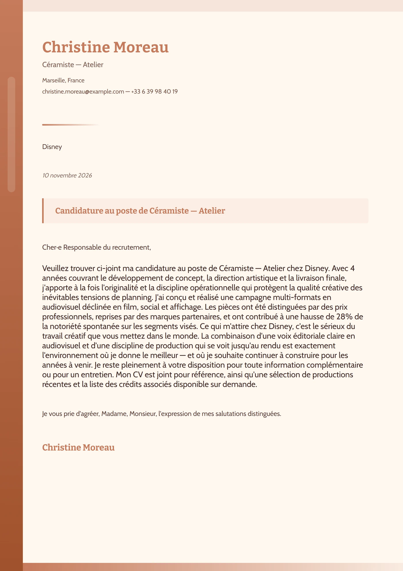 Terracotta terre — Modèles de lettres de motivation