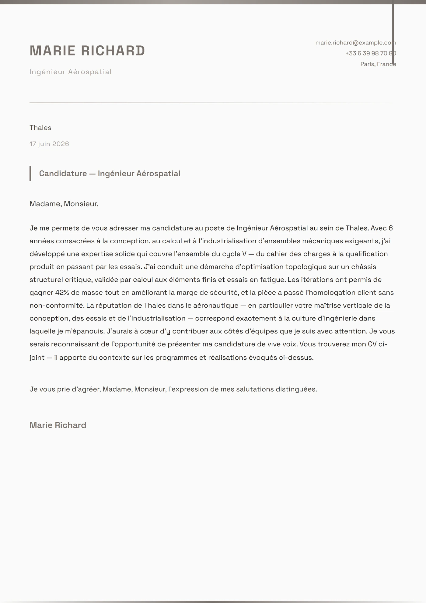 Bord Titane — Modèles de lettres de motivation