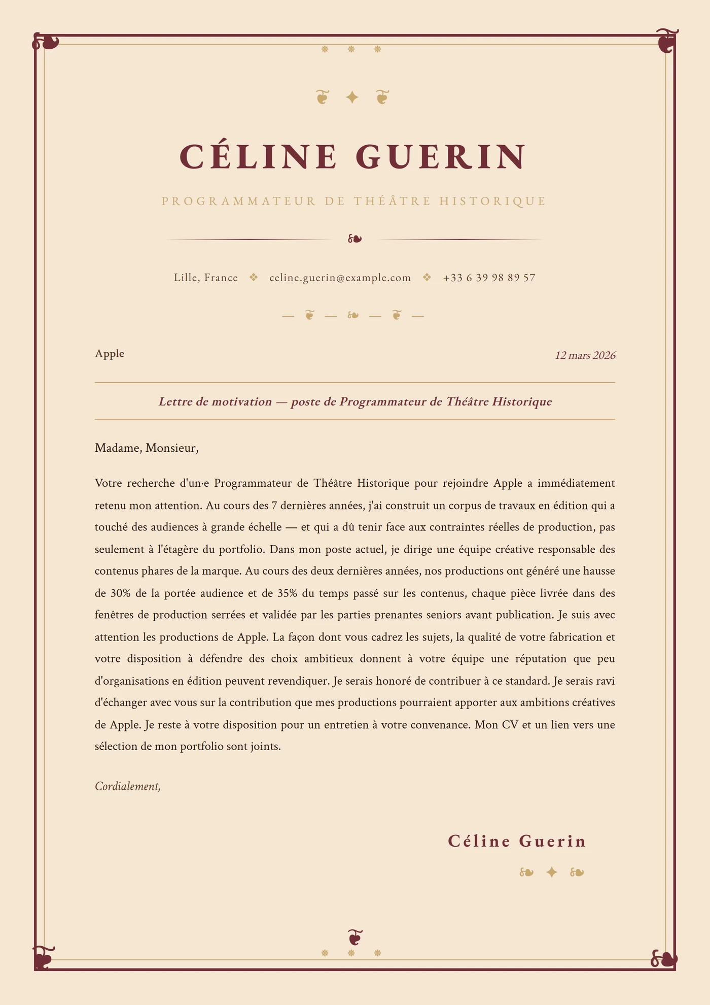 Victorien orné — Modèles de lettres de motivation