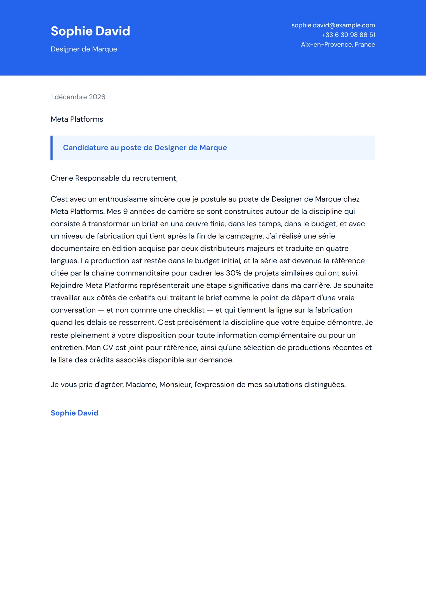 Vivace — Modèles de lettres de motivation