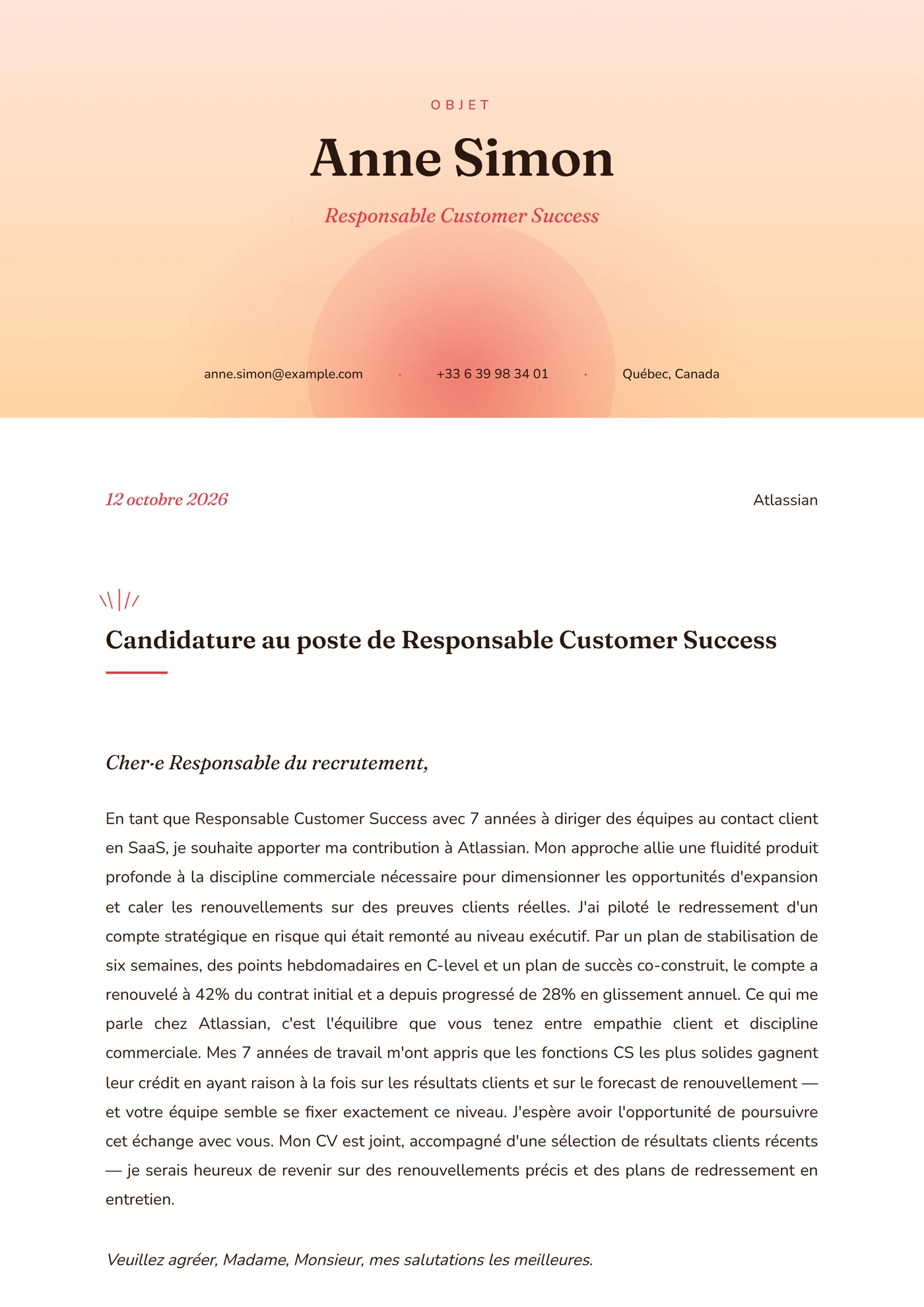 Lever Corail — Modèles de lettres de motivation