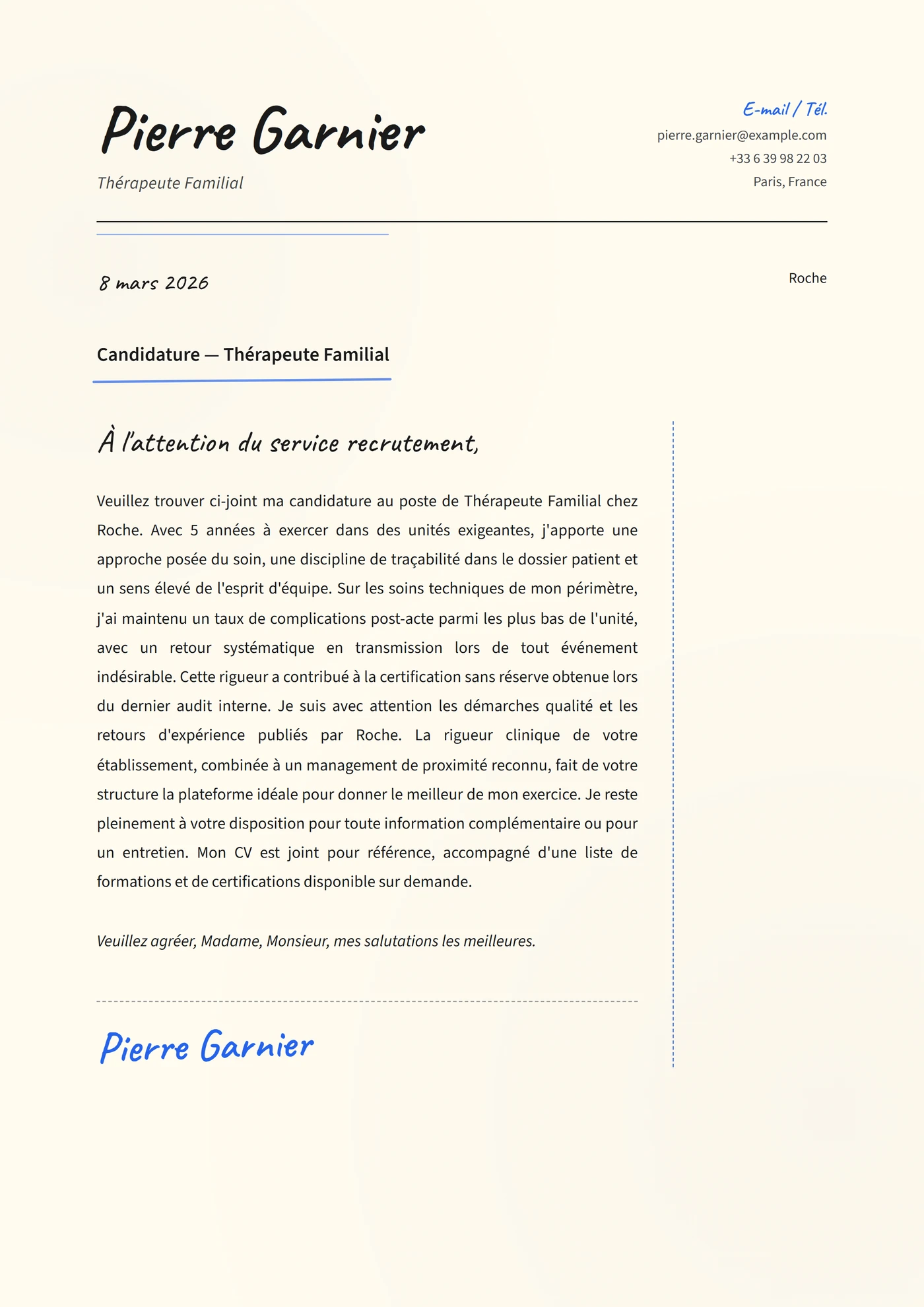 Manuscrite chaleureuse — Modèles de lettres de motivation
