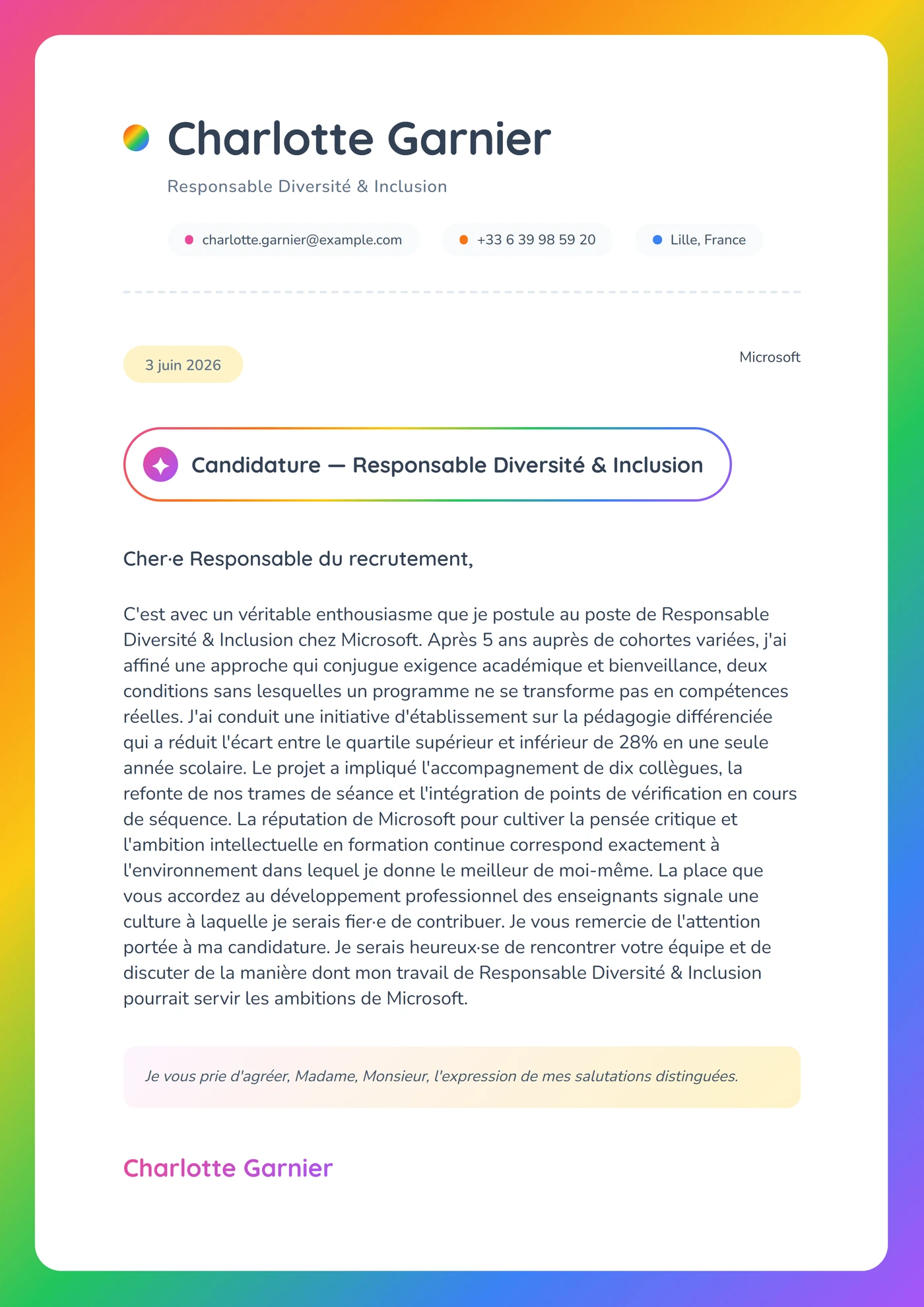Bordure arc-en-ciel — Modèles de lettres de motivation