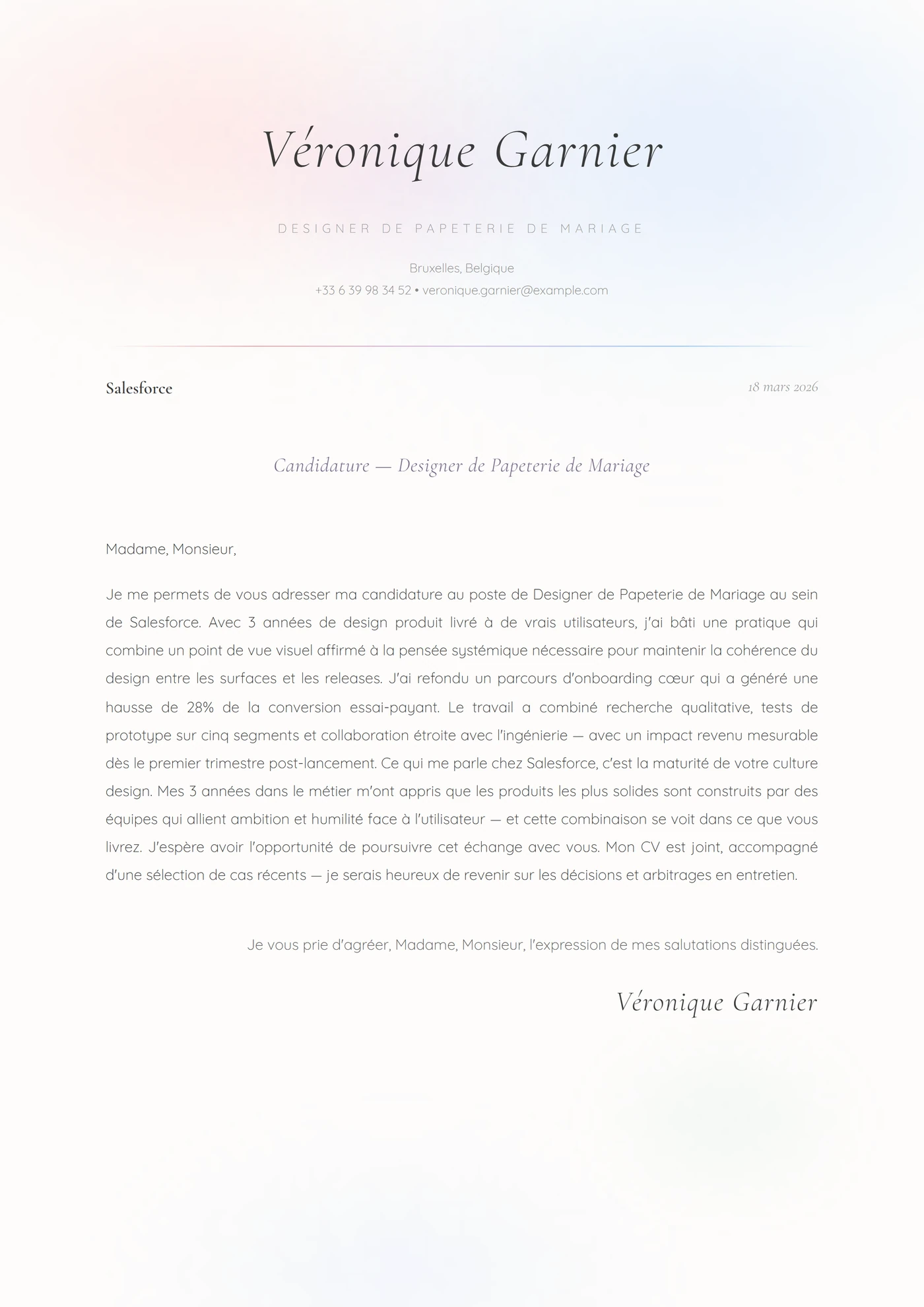Lavis aquarelle — Modèles de lettres de motivation