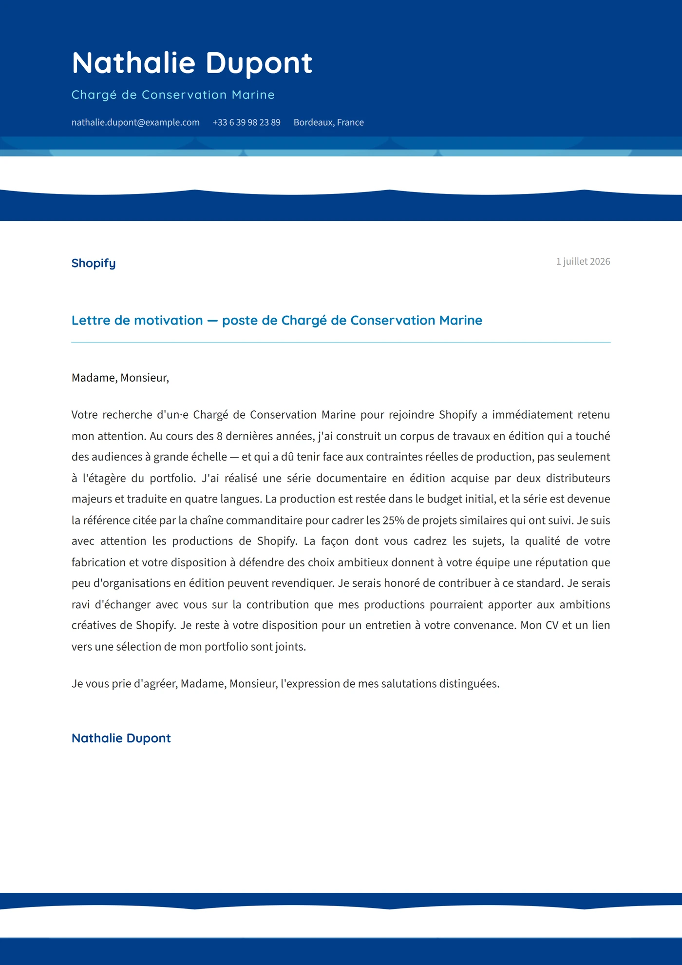 Motif de vagues — Modèles de lettres de motivation