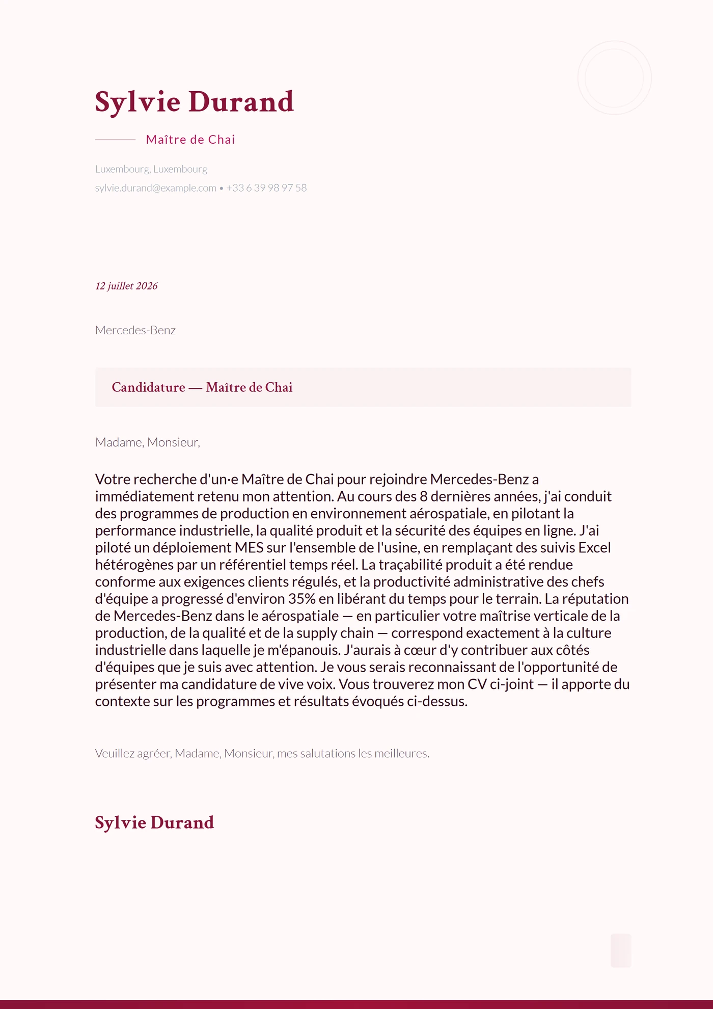 Cave à vin — Modèles de lettres de motivation