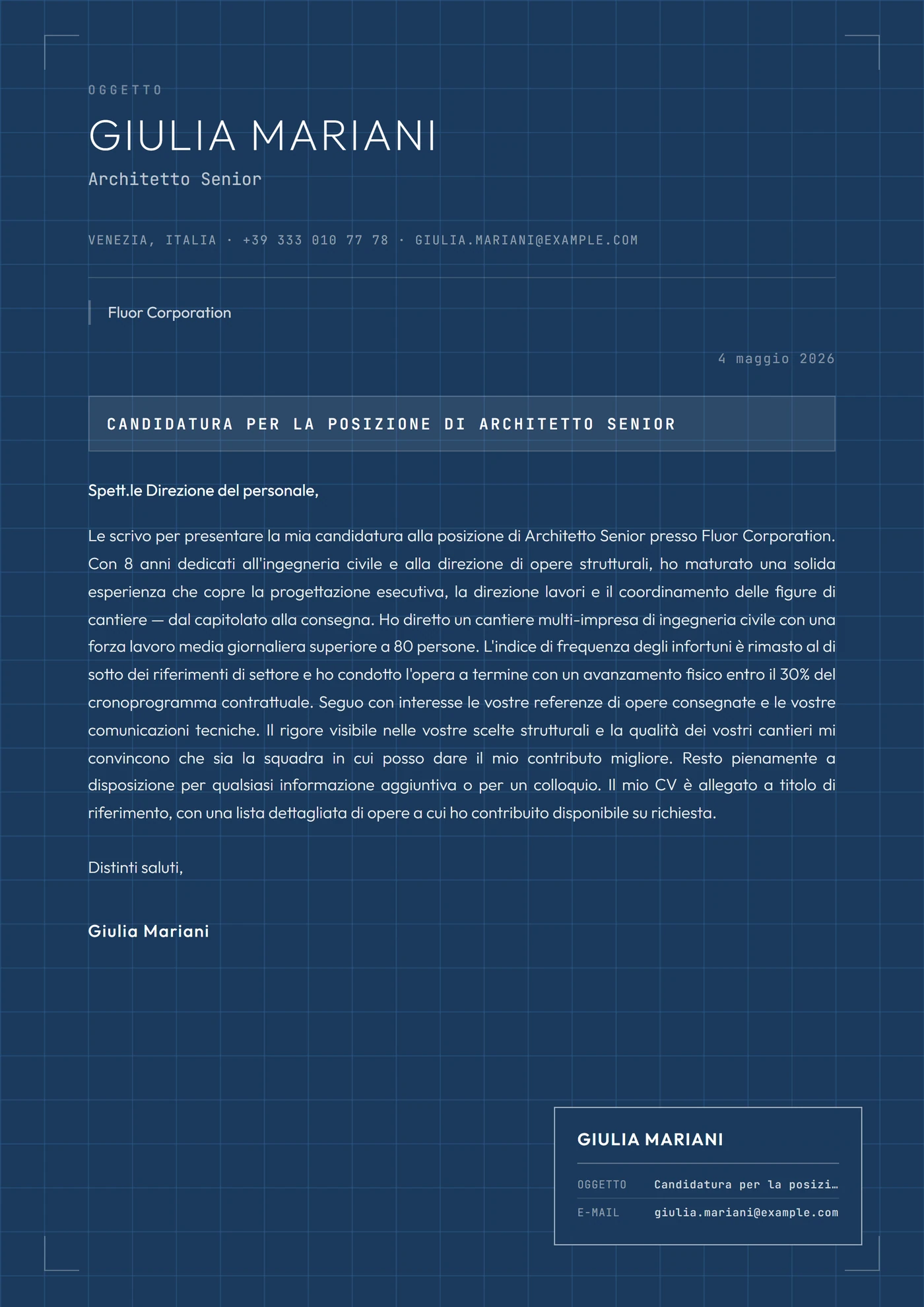 Progetto Architettonico — Modelli di lettera di presentazione
