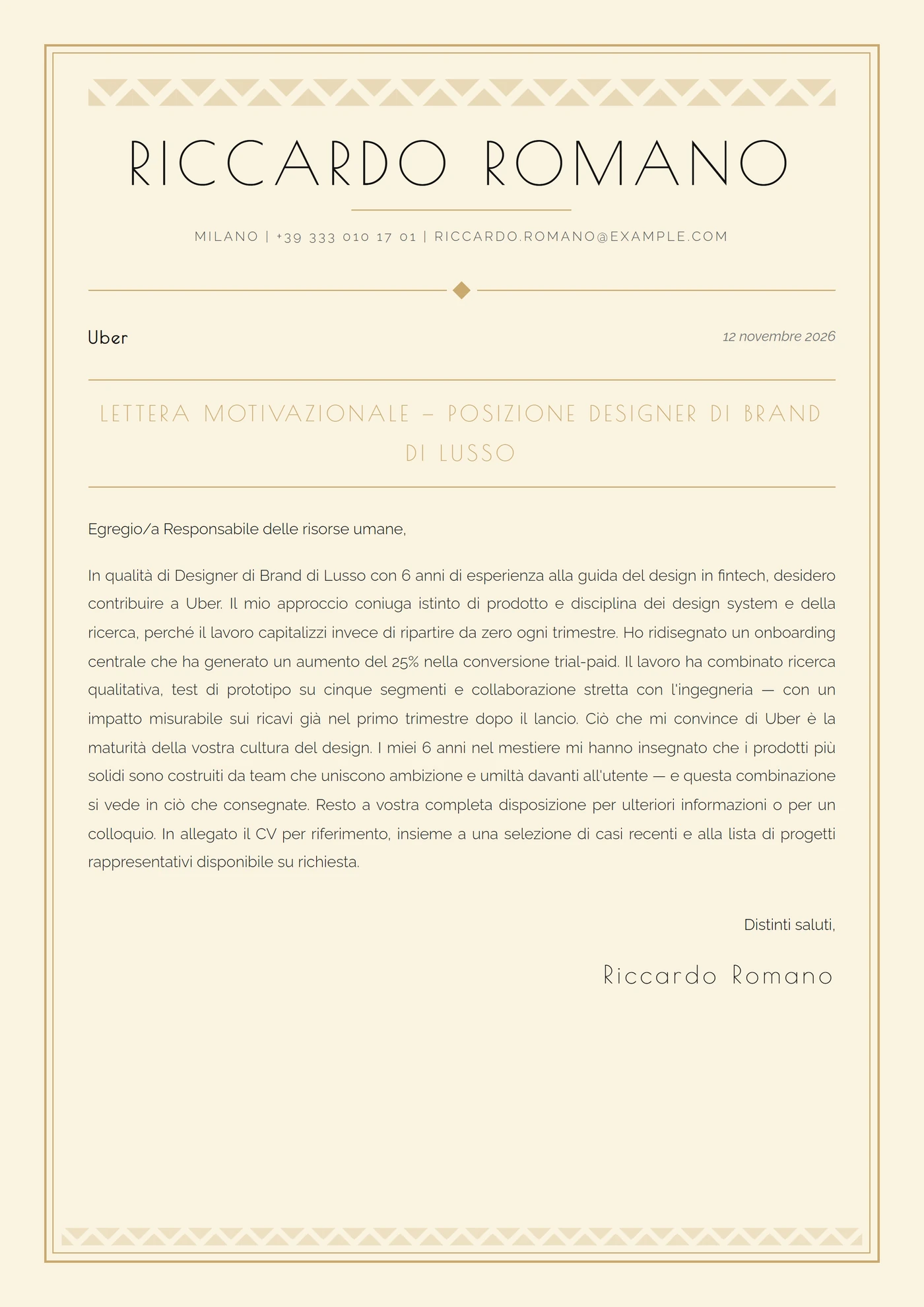 Art Déco — Modelli di lettera di presentazione
