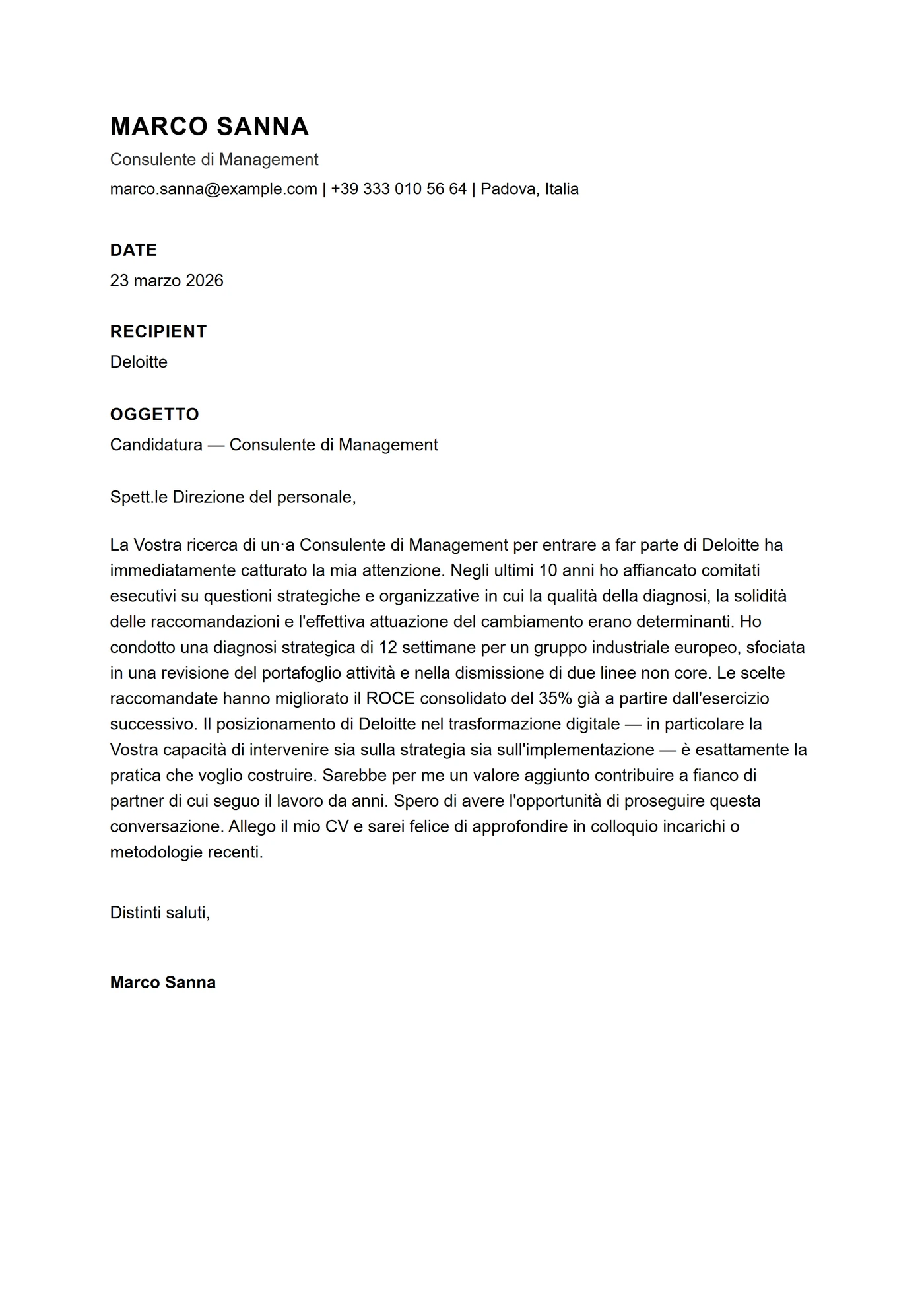 ATS sezioni in grassetto — Modelli di lettera di presentazione