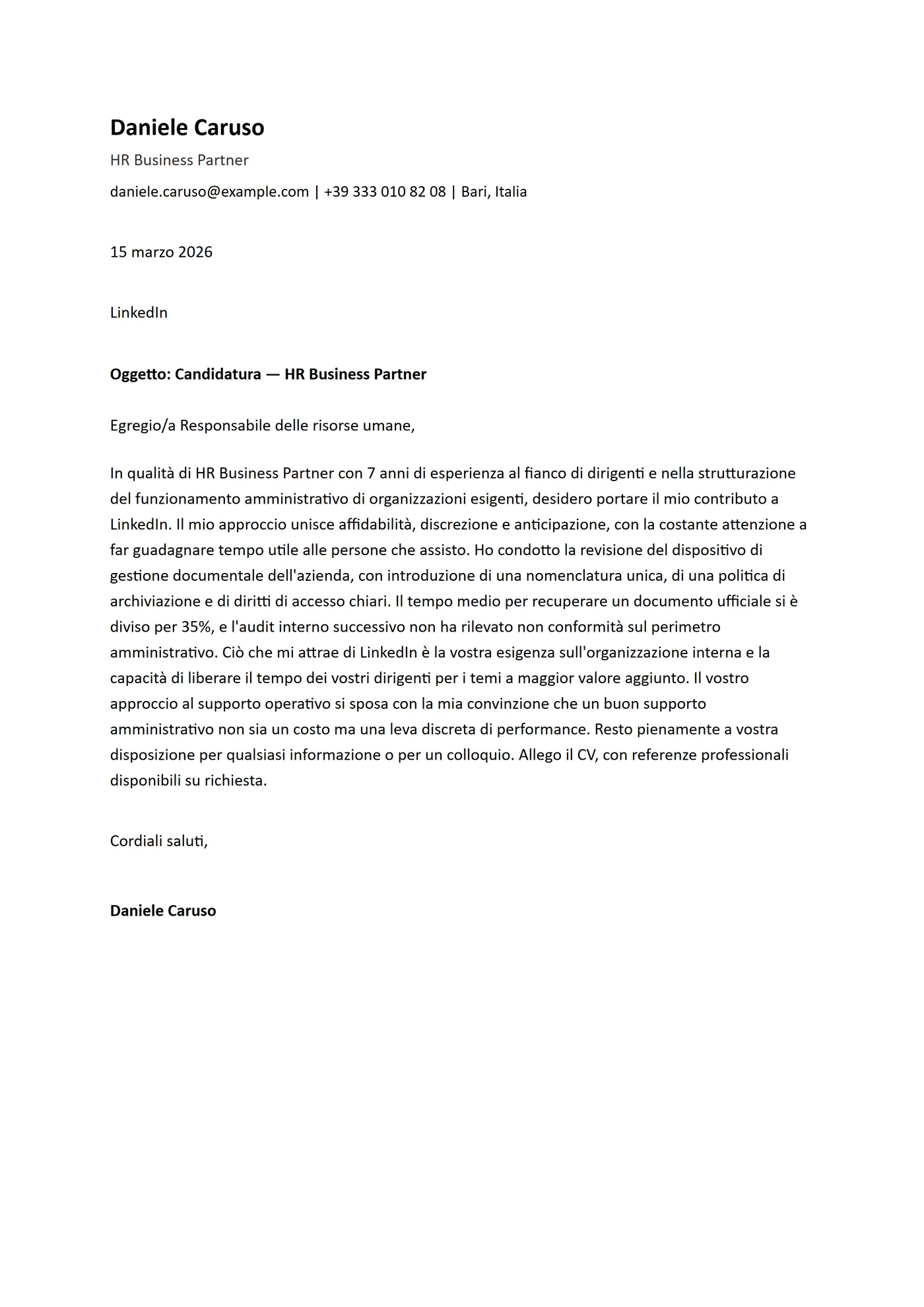 ATS Calibri — Modelli di lettera di presentazione