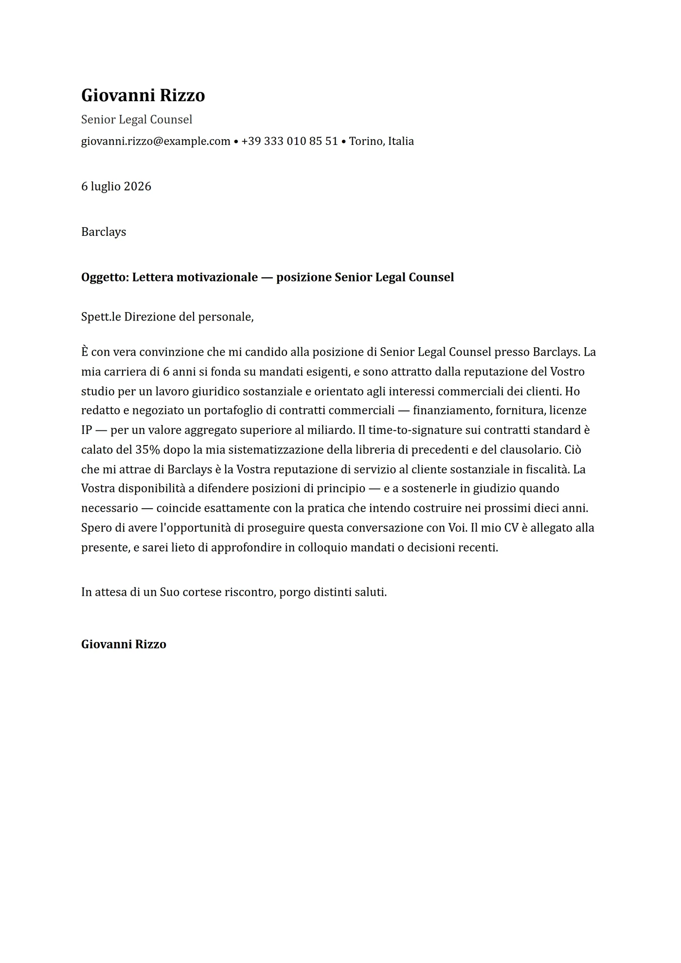 ATS Cambria — Modelli di lettera di presentazione