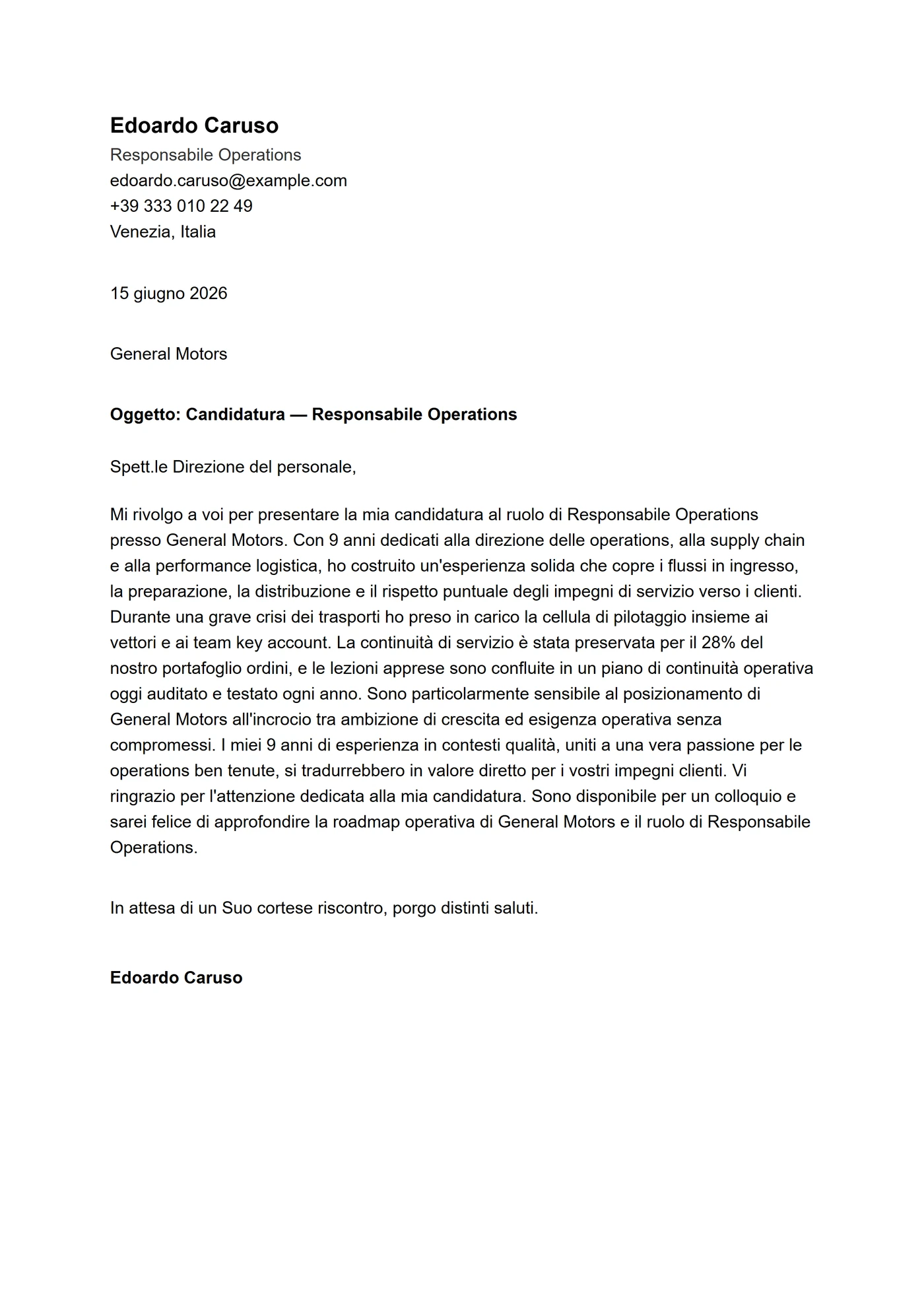 ATS pulita — Modelli di lettera di presentazione