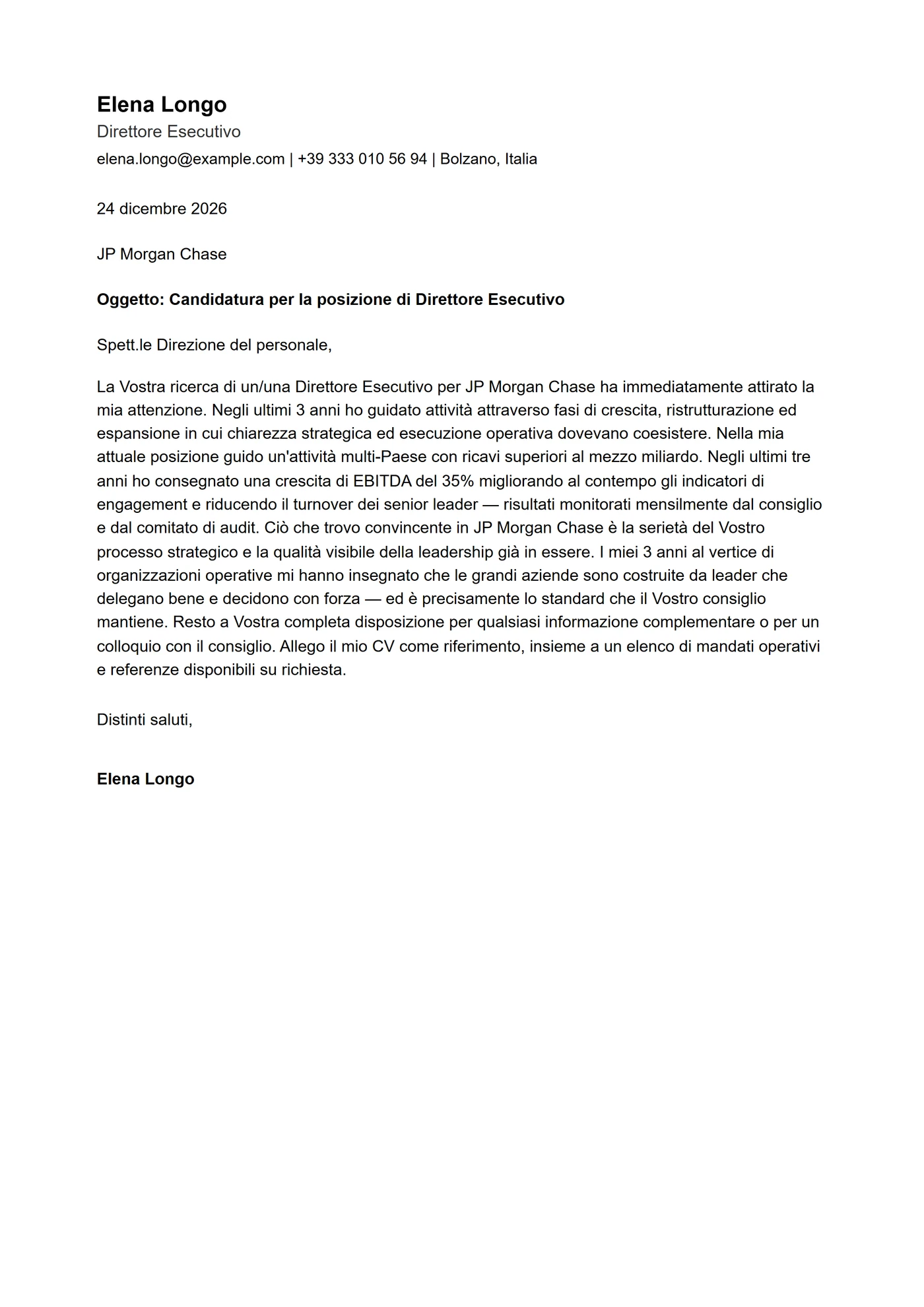 ATS compatta — Modelli di lettera di presentazione