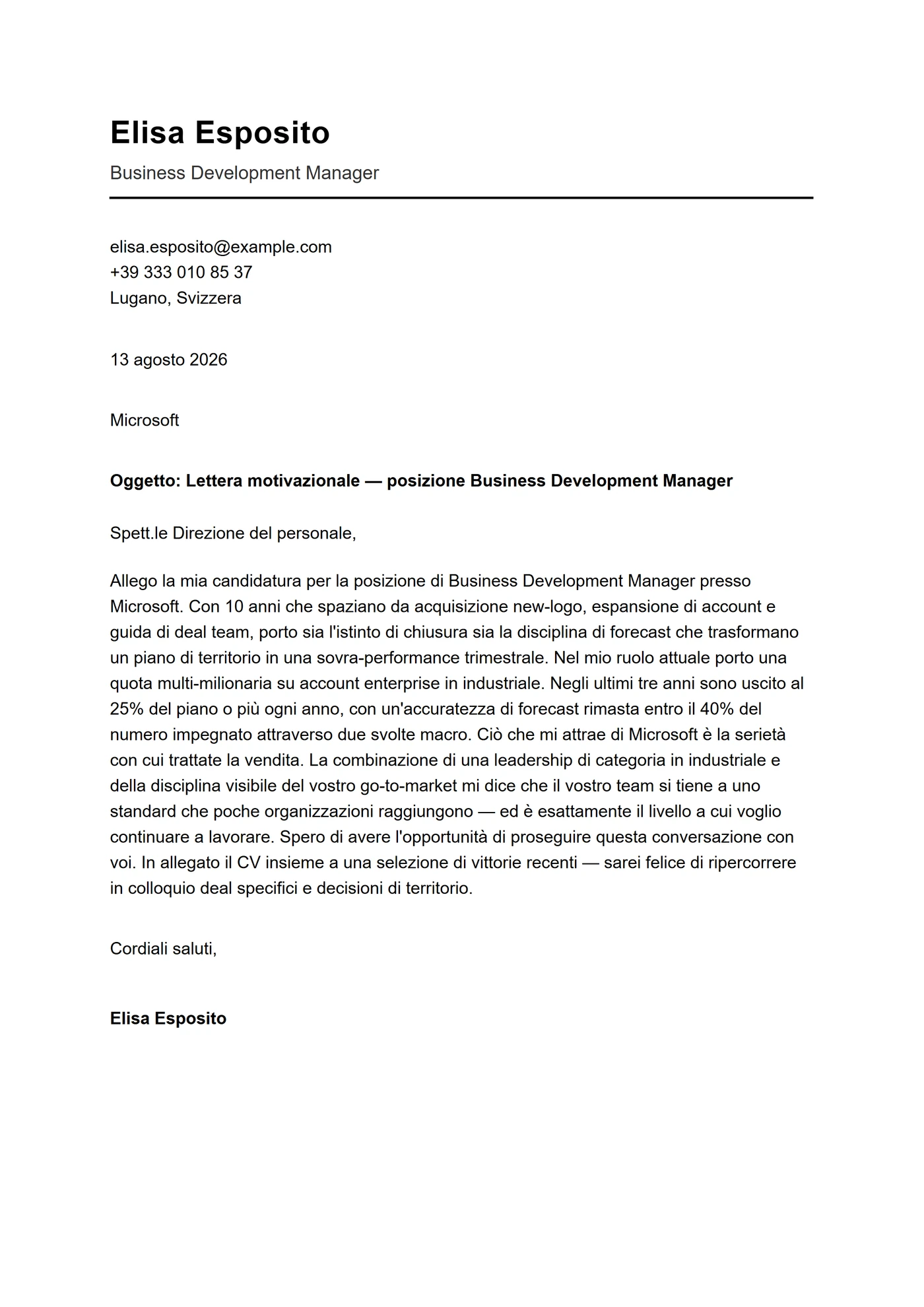 ATS titolo — Modelli di lettera di presentazione