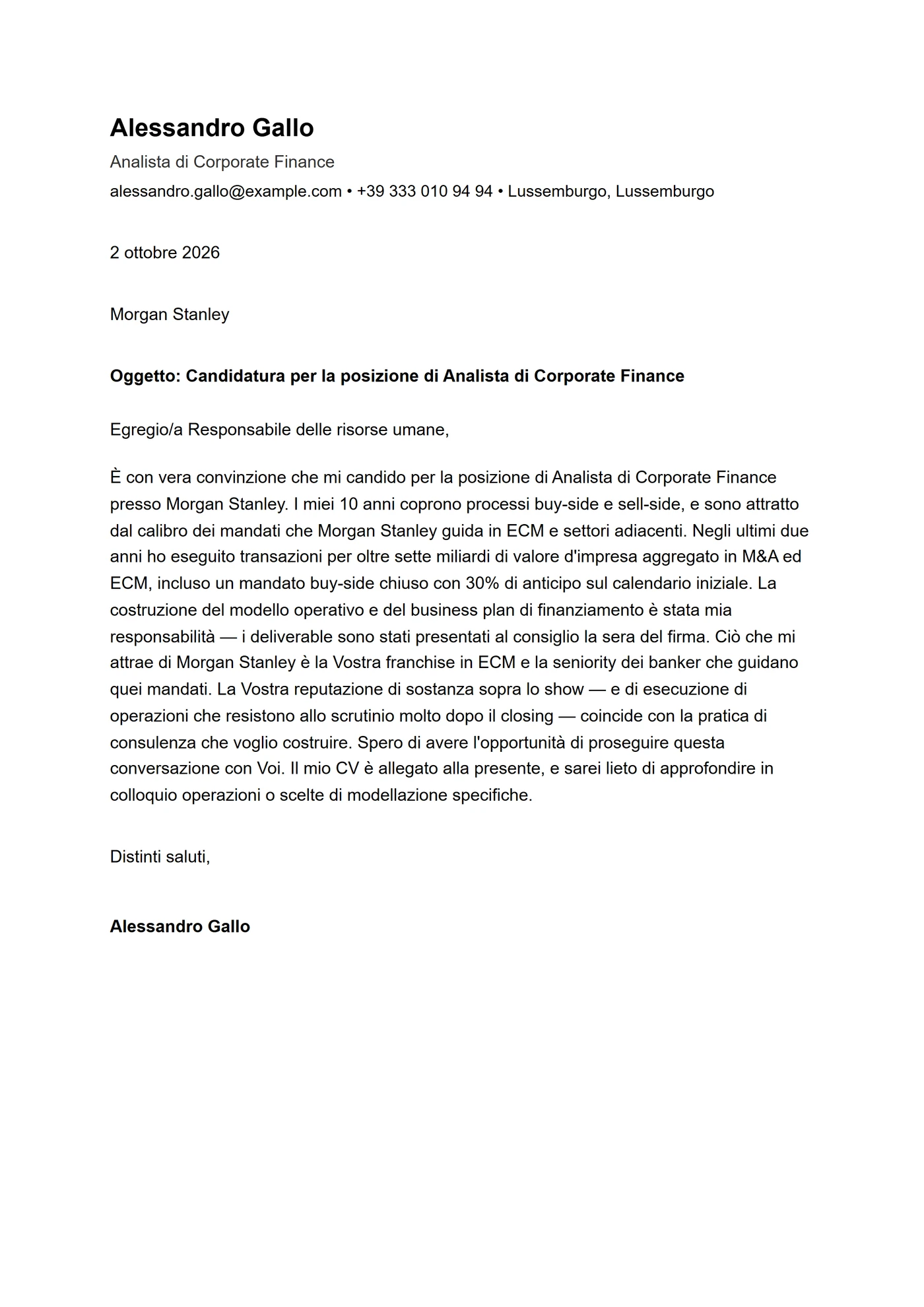 ATS Helvetica — Modelli di lettera di presentazione