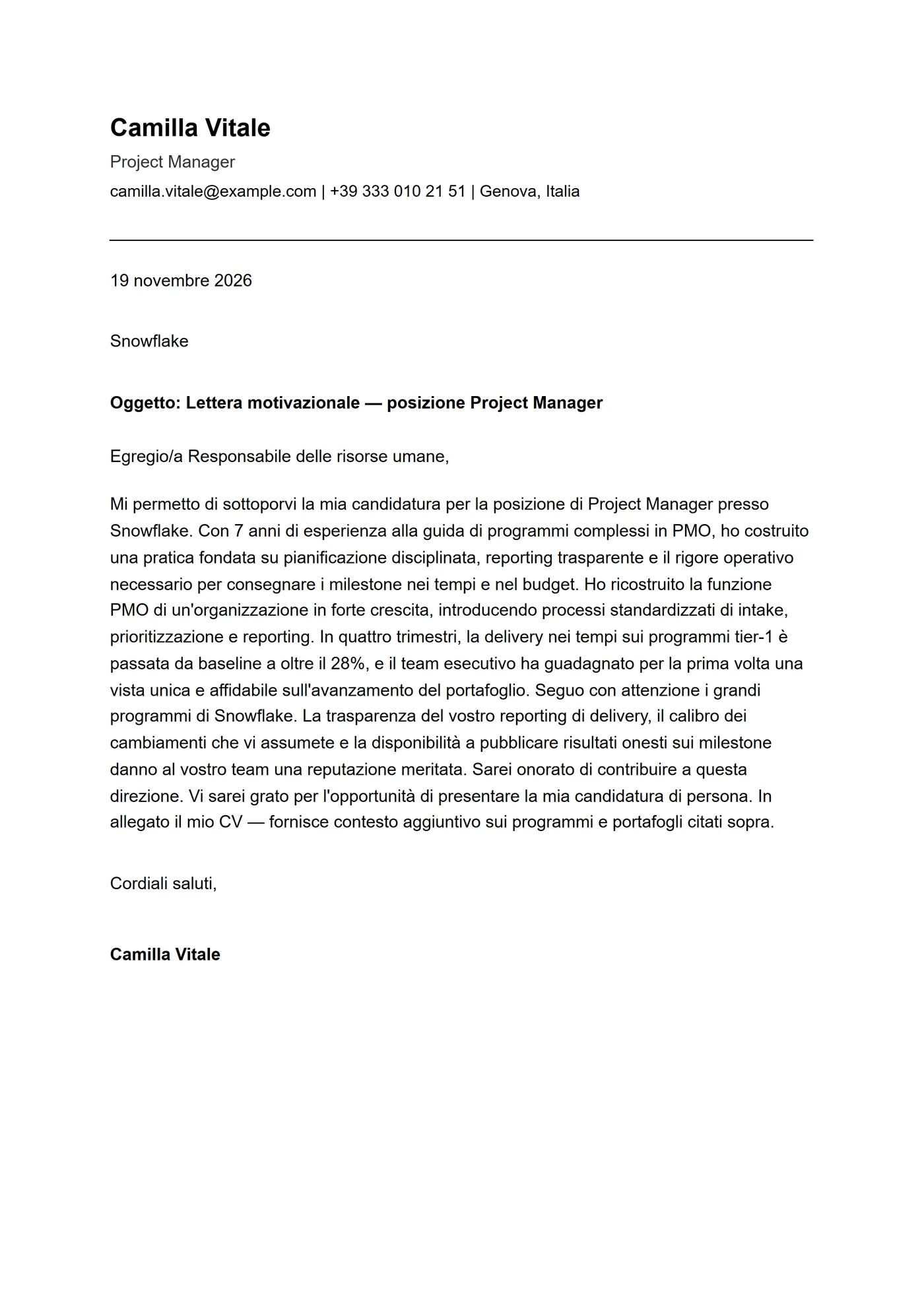 ATS filetto — Modelli di lettera di presentazione