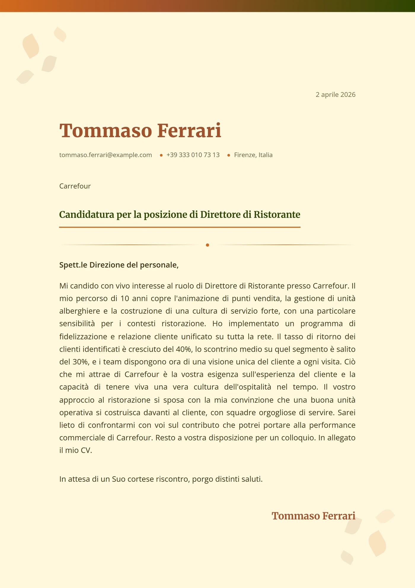 Raccolto d'autunno — Modelli di lettera di presentazione